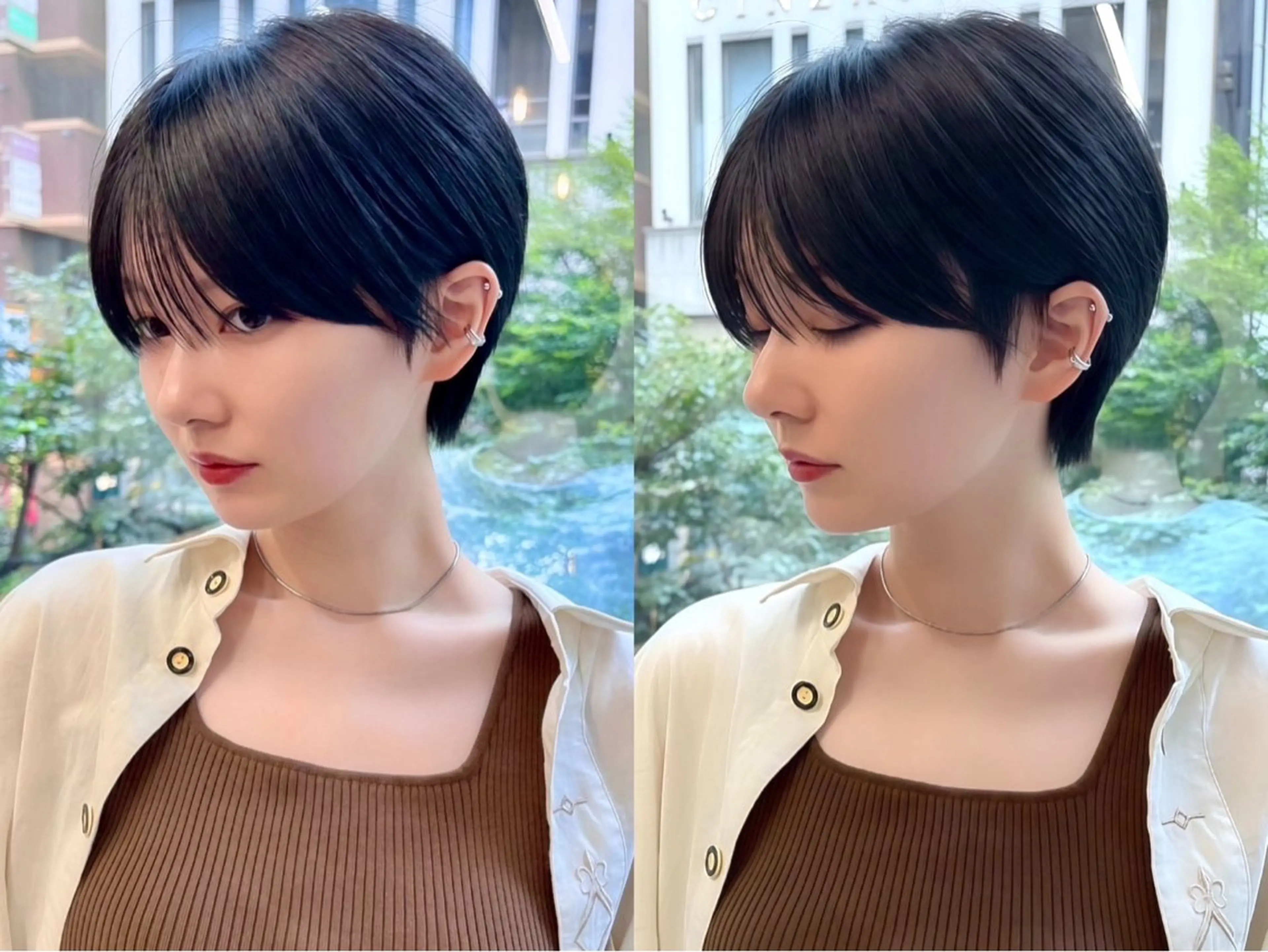 ショート カラー 透明感カラー くびれヘア 顔まわりレイヤー 韓国風ヘア レイヤーカット カット ヘアカラー トリートメント 髪質改善/レイヤー 🌻秋月　日向🌻のヘアスタイル