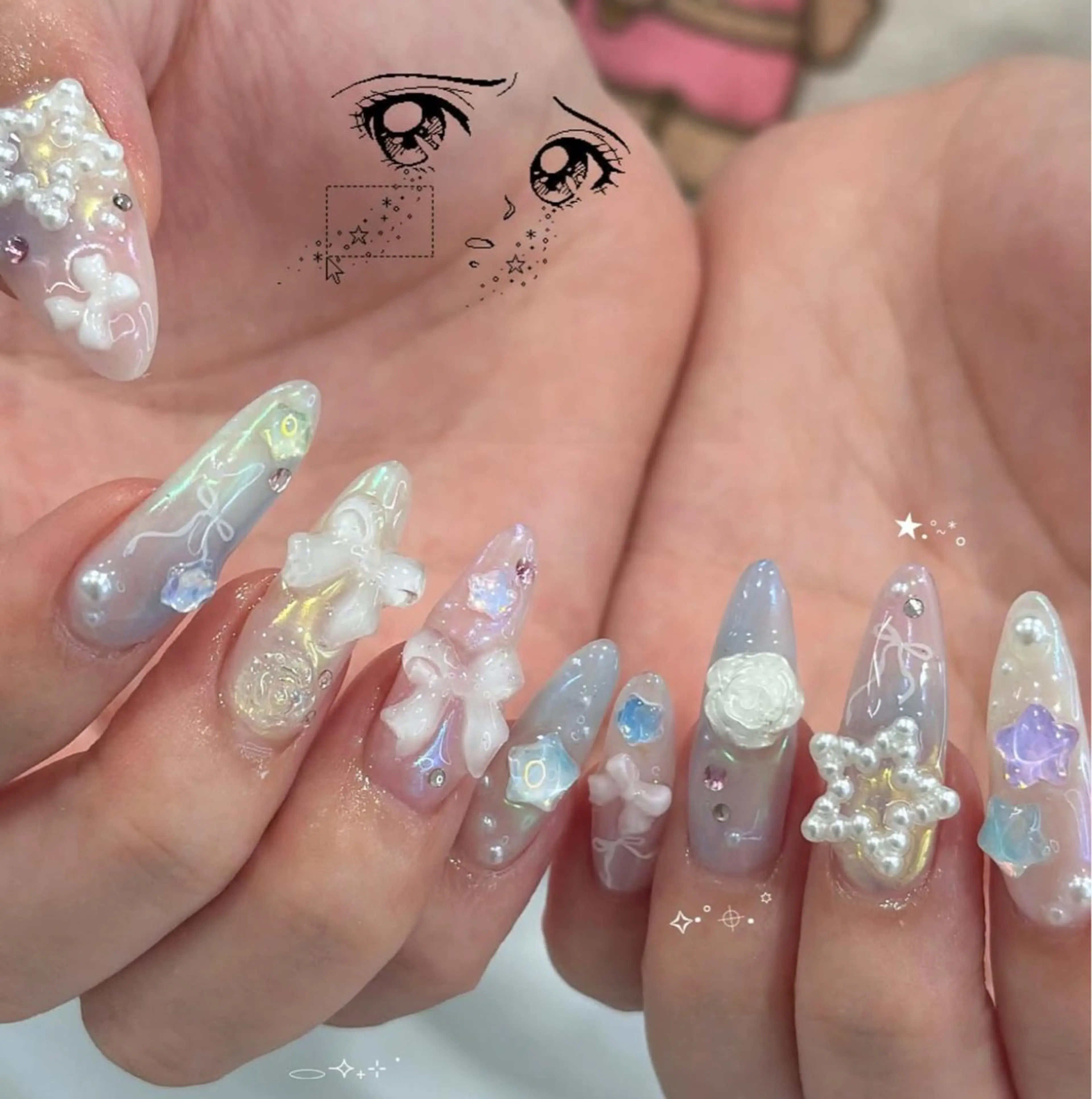 ネイル アートネイル フレンチネイル ジェルネイル キラキラネイル ニュアンスネイル ハンドネイル Ryu Nail NekoChanのネイルデザイン