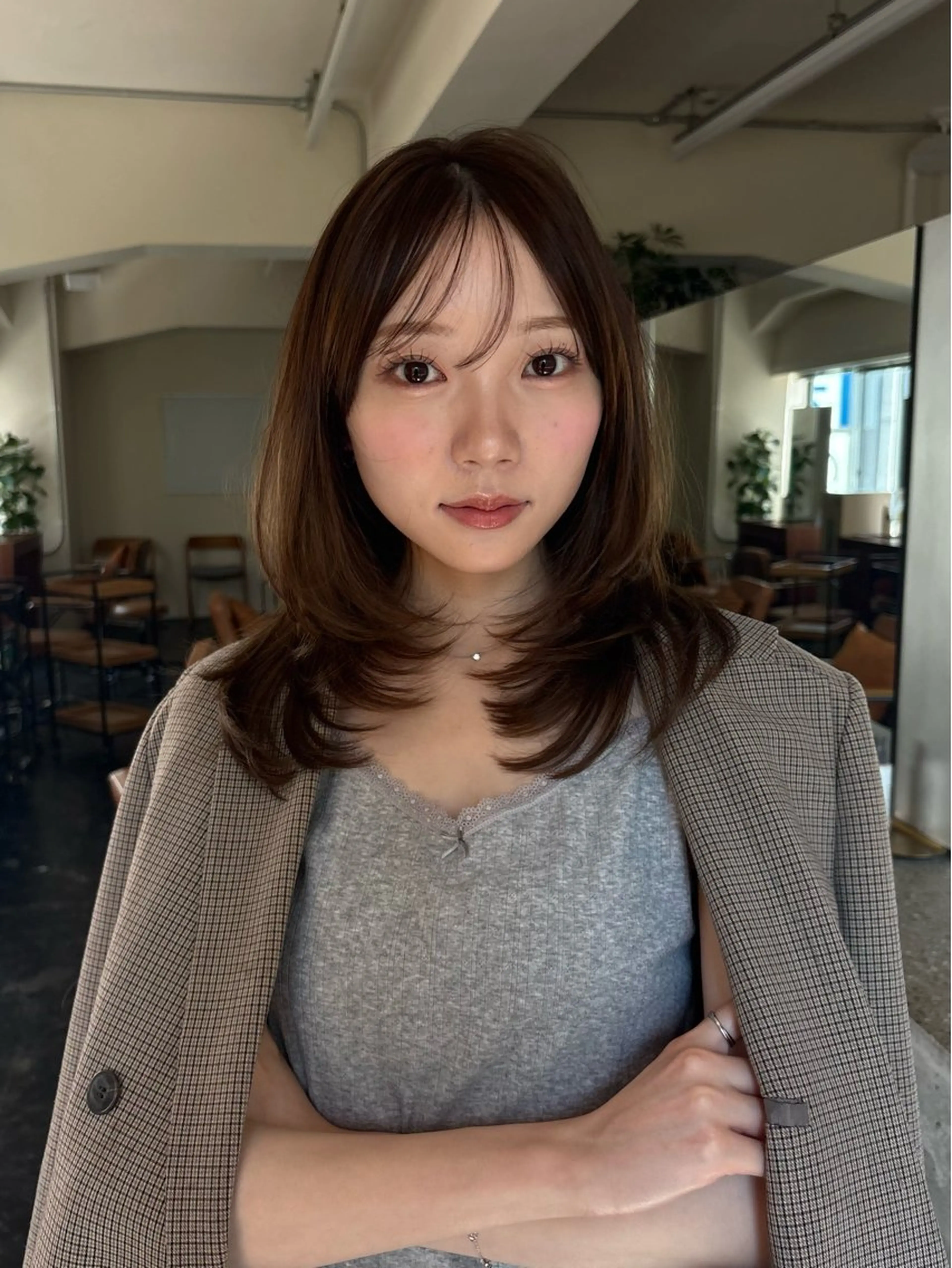 ミディアム カット ヘアカラー トリートメント 透明感カラー/顔周り カット/ののか💞のヘアスタイル
