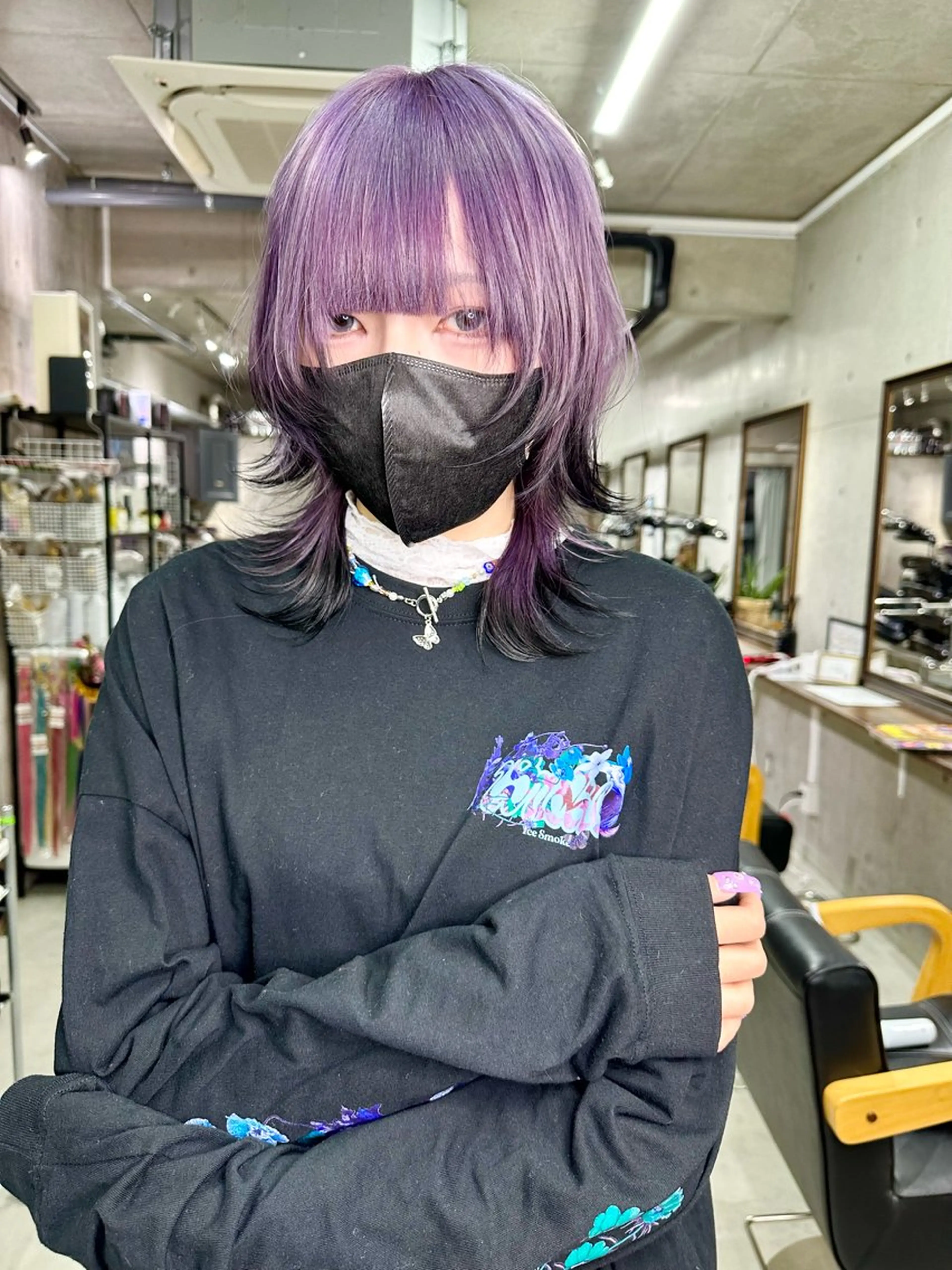 ミディアム カラー ラベンダーカラー ウルフカット ヘアカラー トリートメント 名古屋のピンク好き かずくん🦩のヘアスタイル