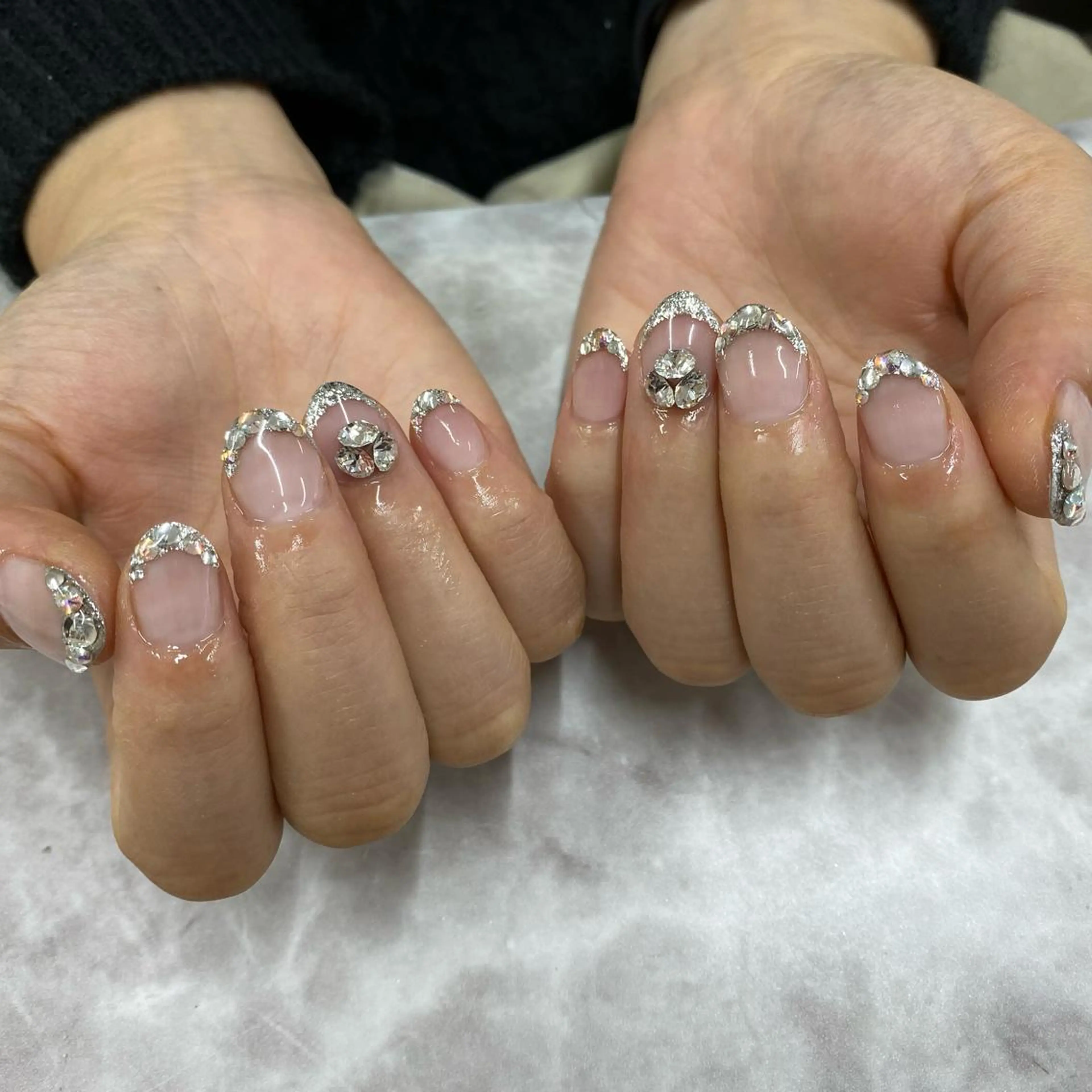 ネイル フレンチネイル ストーンネイル LiTA.住吉 marinaのネイルデザイン