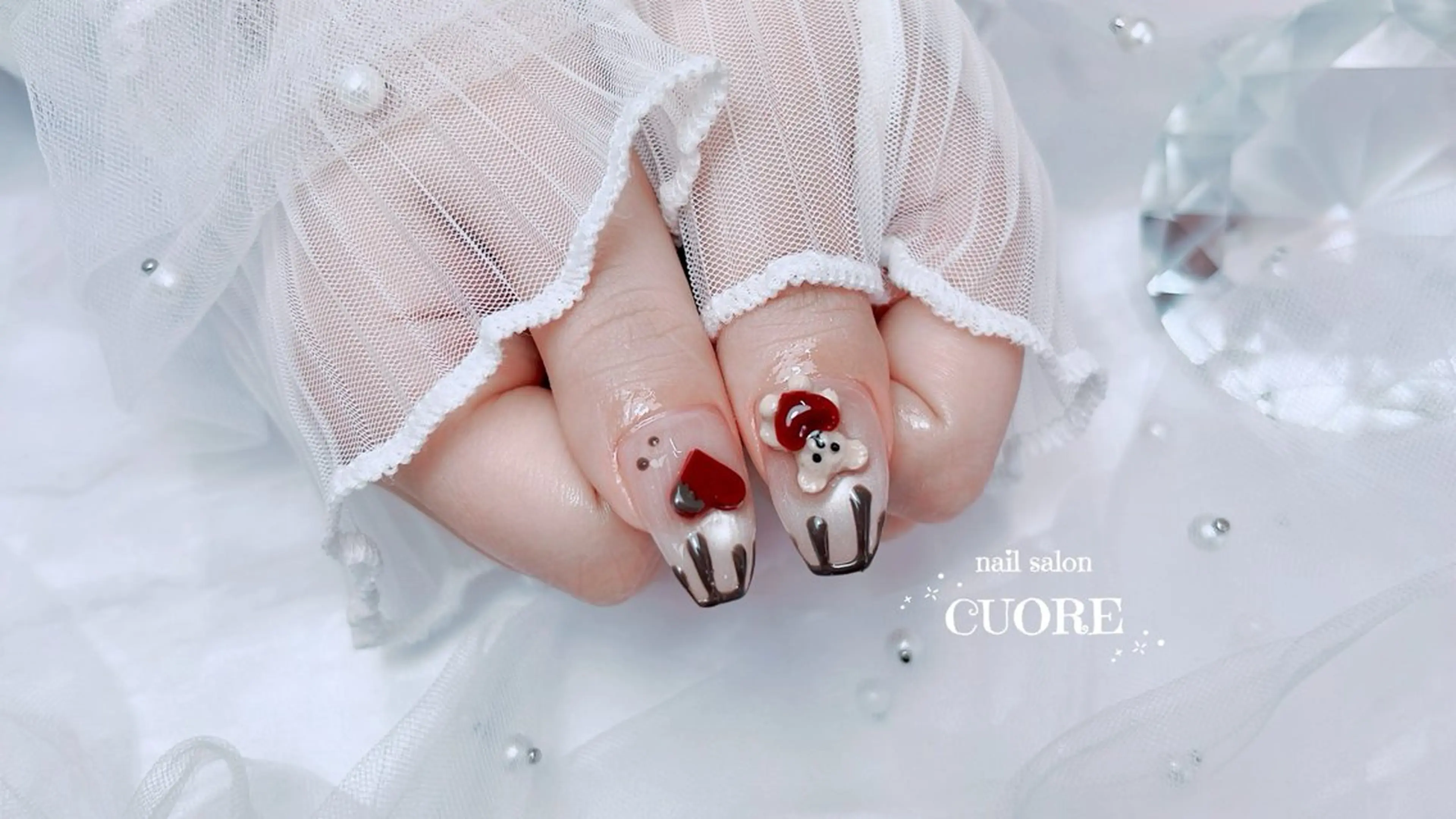 ネイル ハート バレンタイン ホワイト nail salon CUOREのネイルデザイン