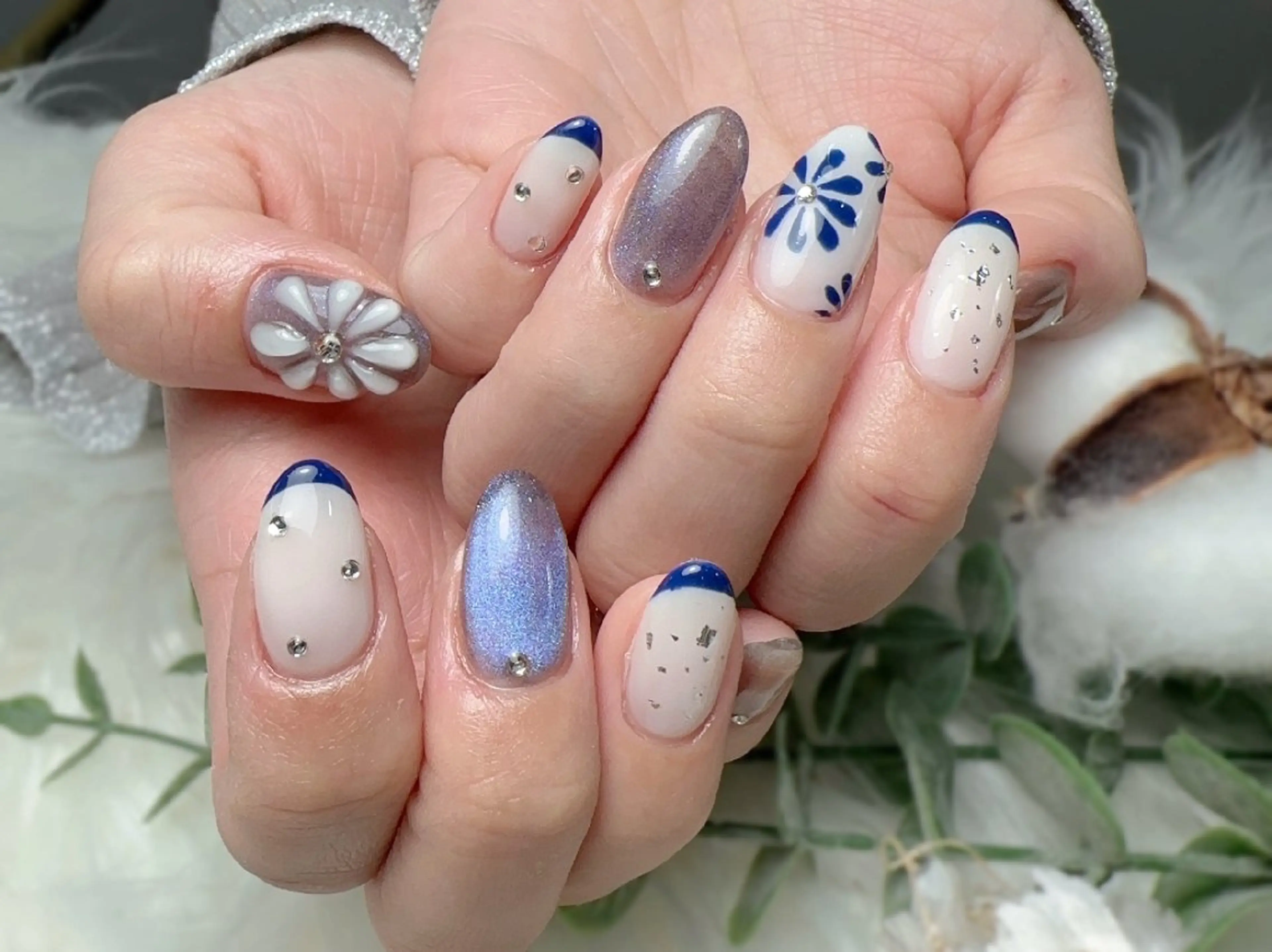 ネイル フラワーネイル マグネットネイル 春ネイル ハンドネイル UM Nail Salonのネイルデザイン