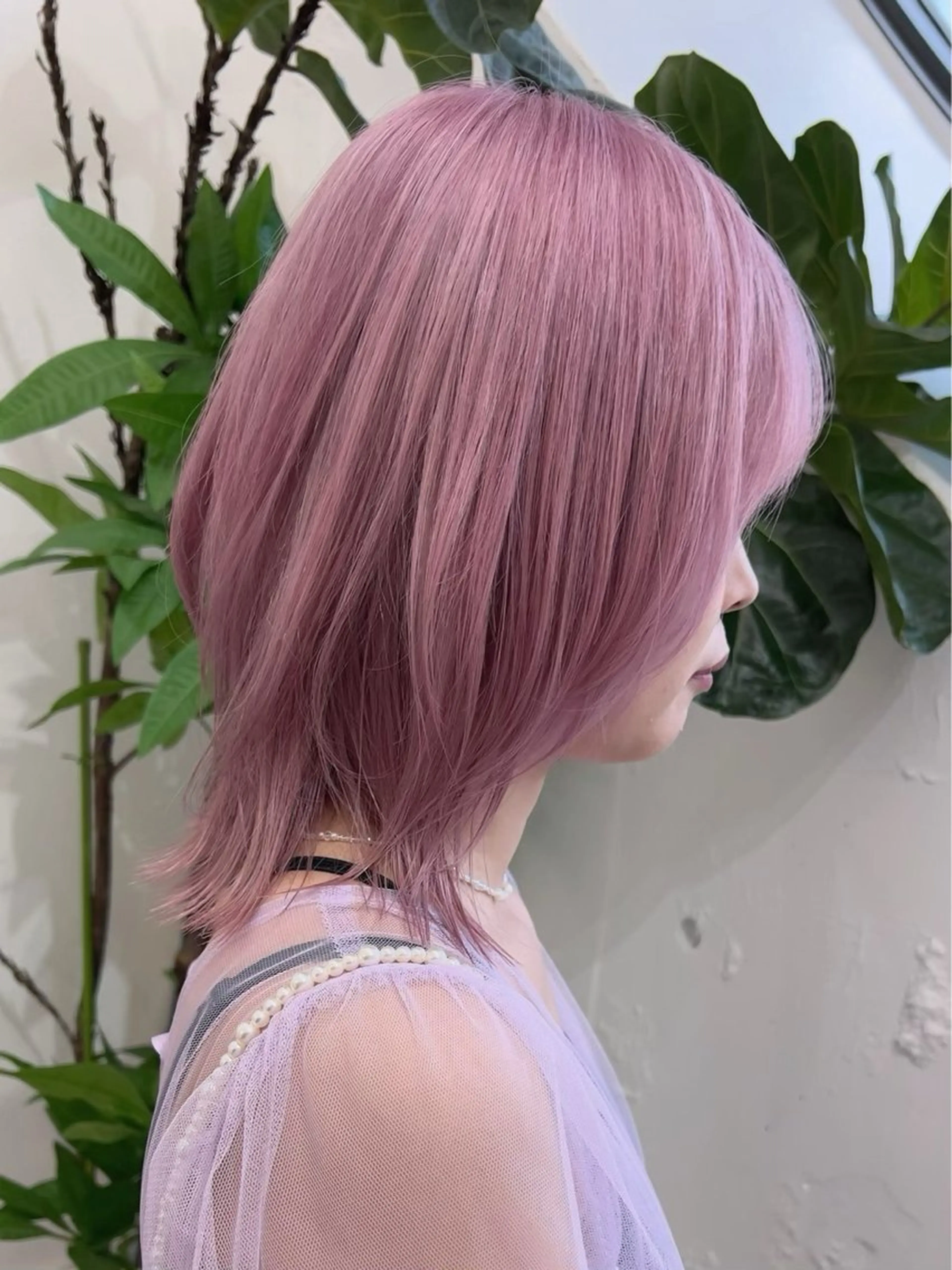 ミディアム カラー ピンクカラー 透明感カラー/レイヤ ーhinata.のヘアスタイル