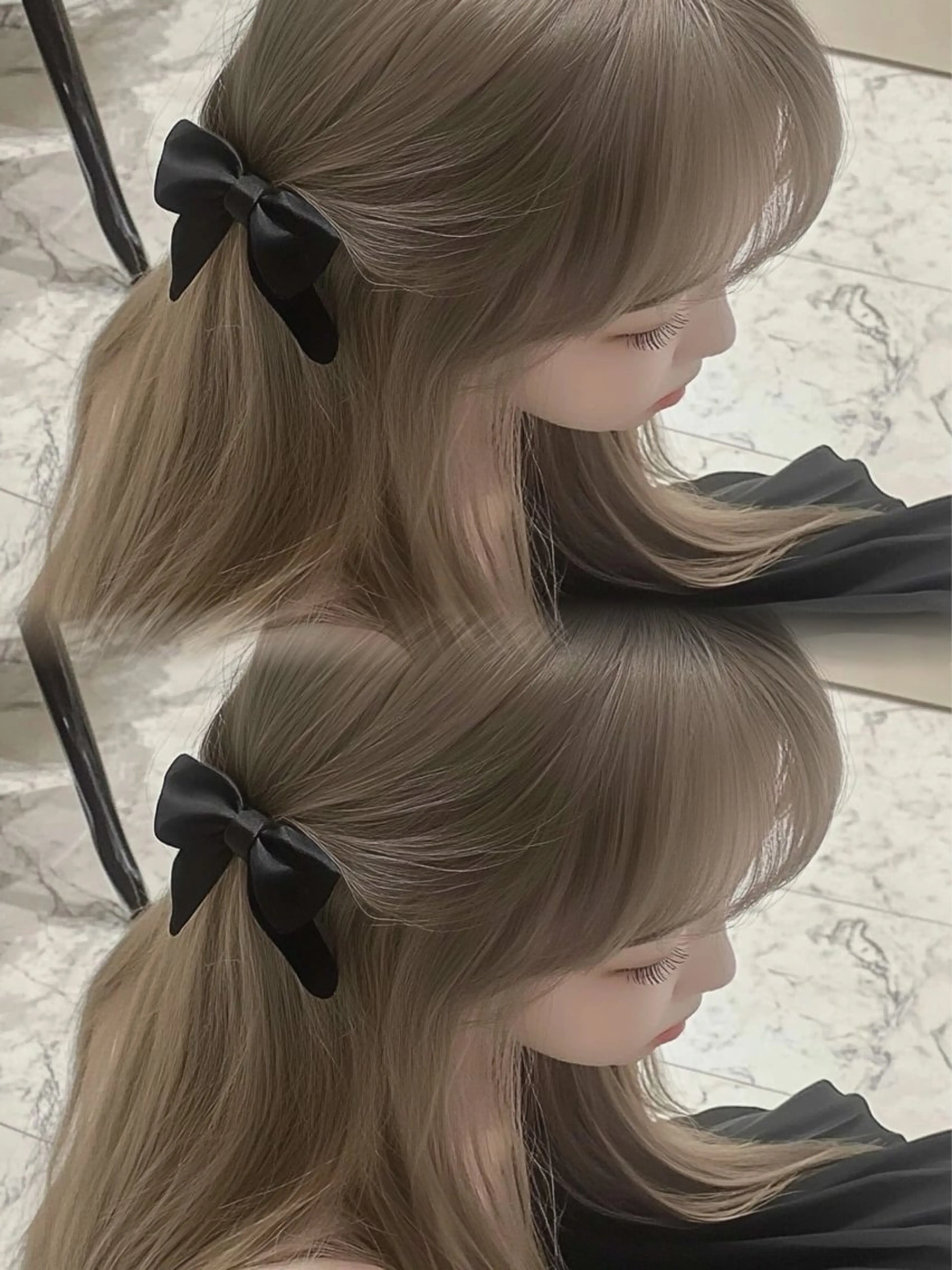 ロング ヘアカラー トリートメント 韓国ヘア/ブリーチ無 しWカラー/オリーブのヘアスタイル