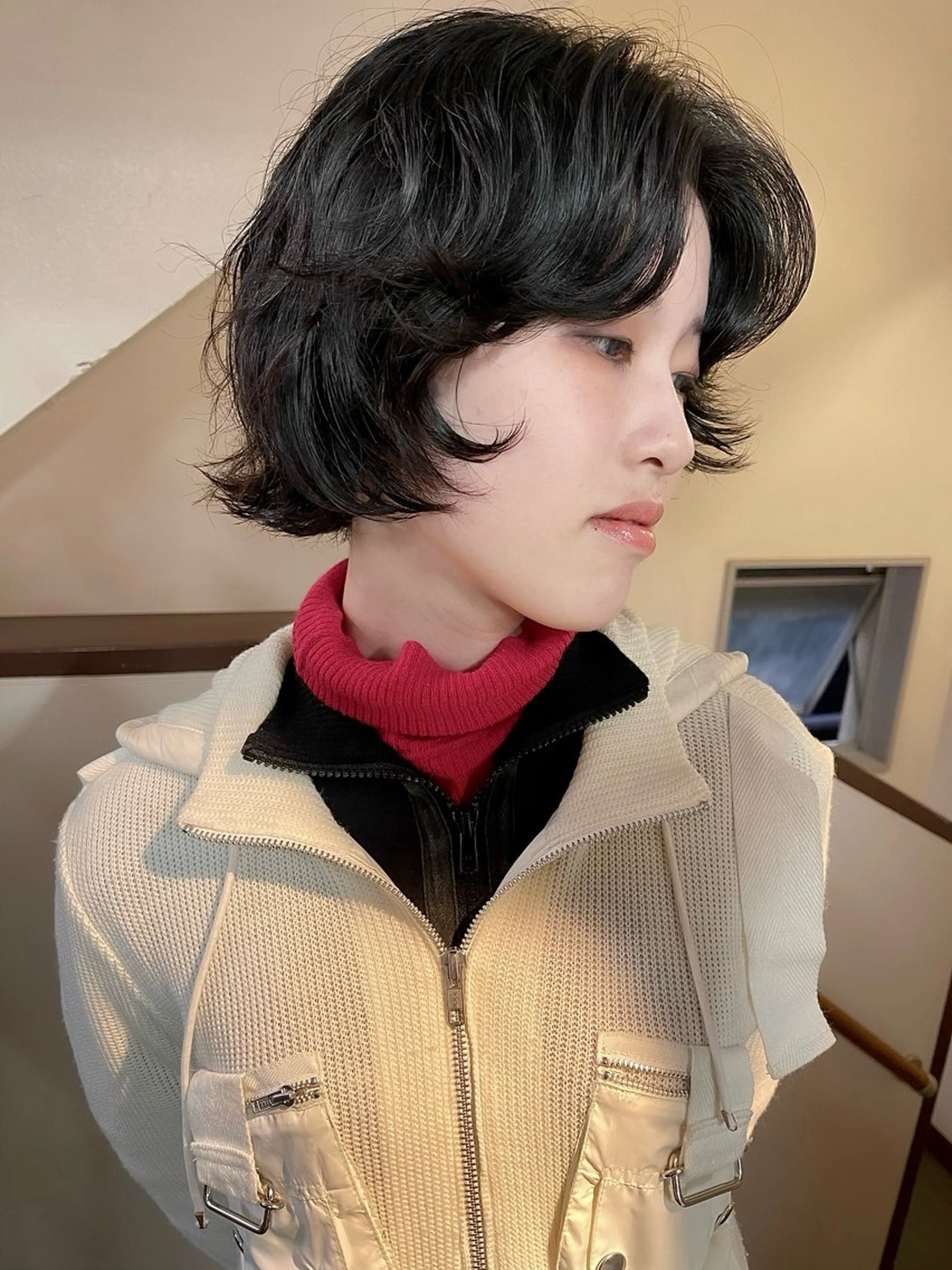 ミディアム パーマ カット パーマ トリートメント ヘアセット 安部佑哉/ハイトーン /レイヤー/ブリーチのヘアスタイル