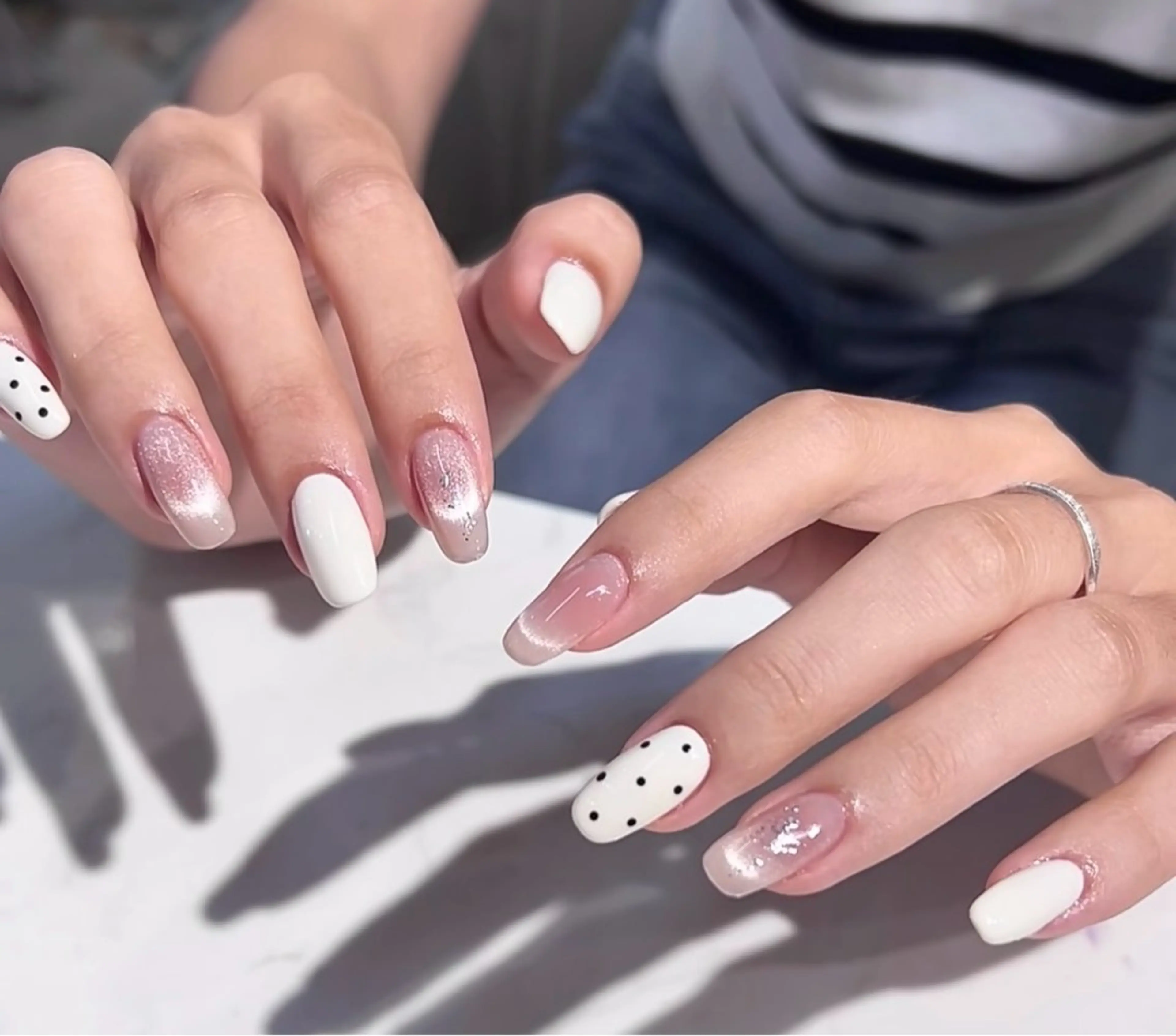 ネイル アートネイル オーロラネイル チークネイル 長さ出し フレンチネイル ハンドネイル Yumi Nail Seiのネイルデザイン