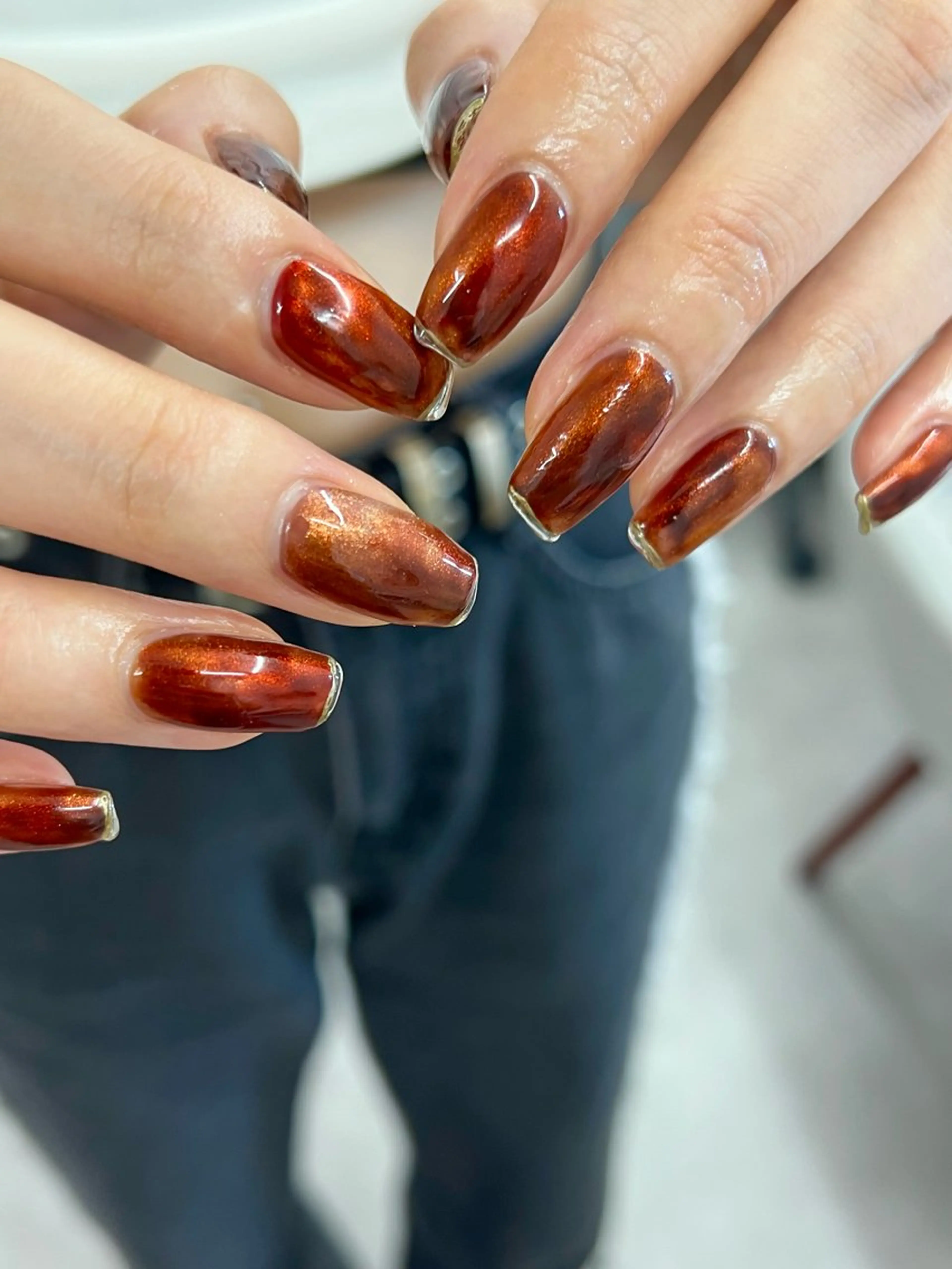 ネイル べっ甲ネイル ボルドー ブラウン ジェルネイル マグネットネイル ハンドネイル ハンドケア Bana_ Nailのネイルデザイン