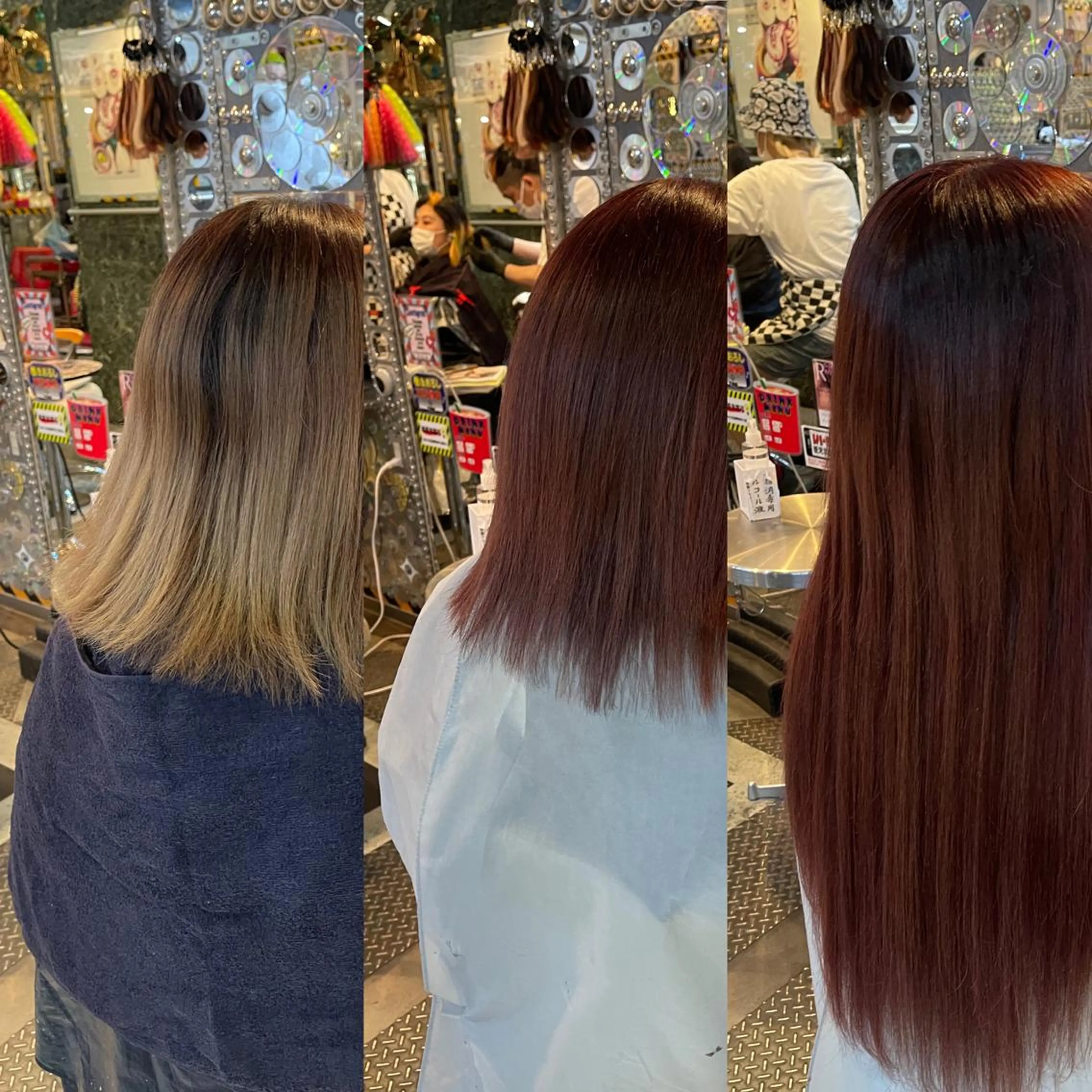 ミディアム カラー ヘアアレンジ マツエク・マツパ 編み込みエクステ ブラウンカラー レッドカラー レッドブラウン カラーマツエク 🌈派手髪エクステ ブレイズ🌈ひろとのヘアスタイル