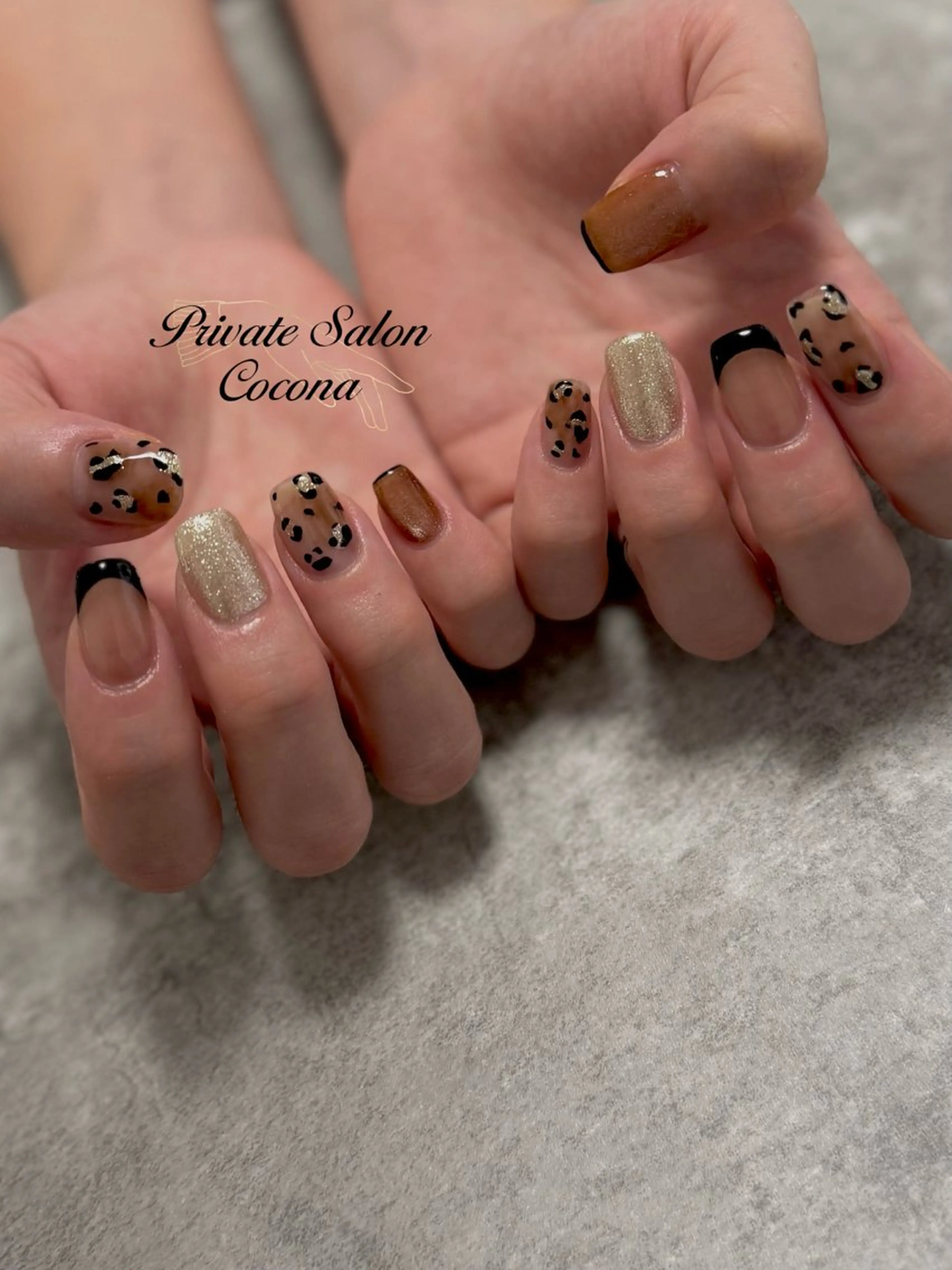 ネイル アニマル柄 フレンチネイル 持ち込み ハンドネイル プライベートサロン nailcoconaのネイルデザイン
