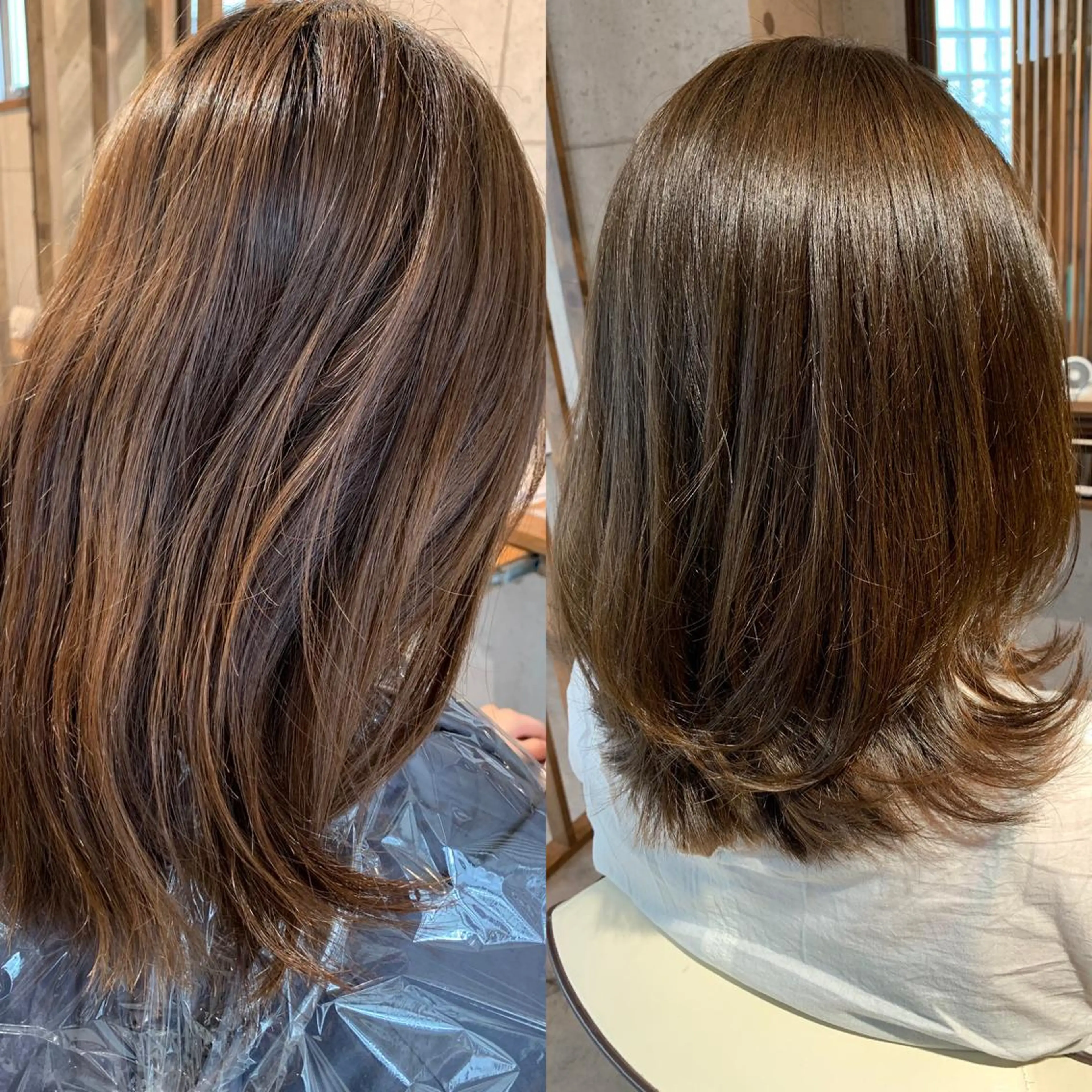 ミディアム カラー アッシュ ベージュカラー くびれヘア レイヤーカット GO TODAY SHAiRE SALON 梅田店所属・透明感カラー/ボブ 今気になること占う人のヘアスタイル