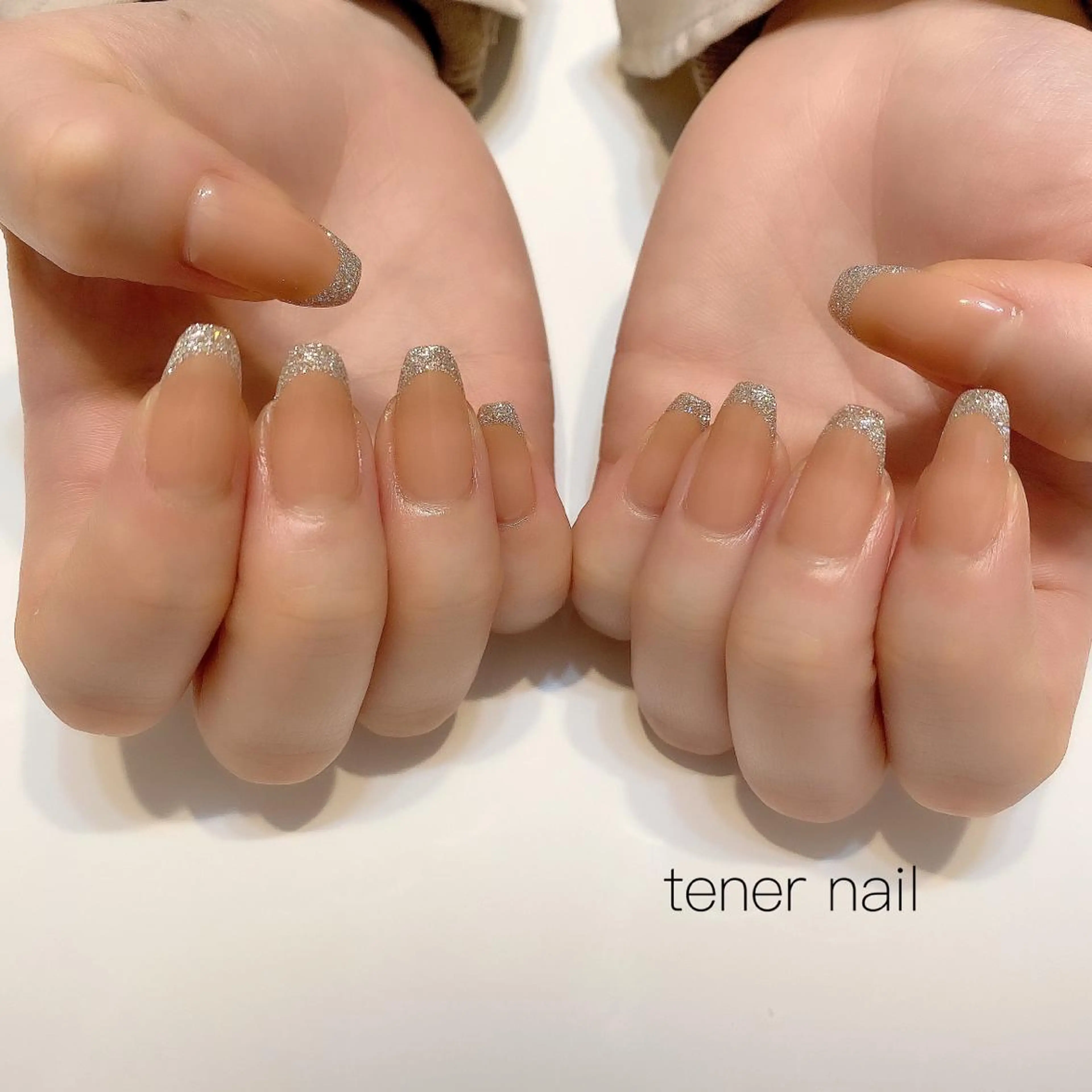 ネイル ブラウン クリアネイル フレンチネイル ラメ(グリッター) テネルネイル tener nailのネイルデザイン