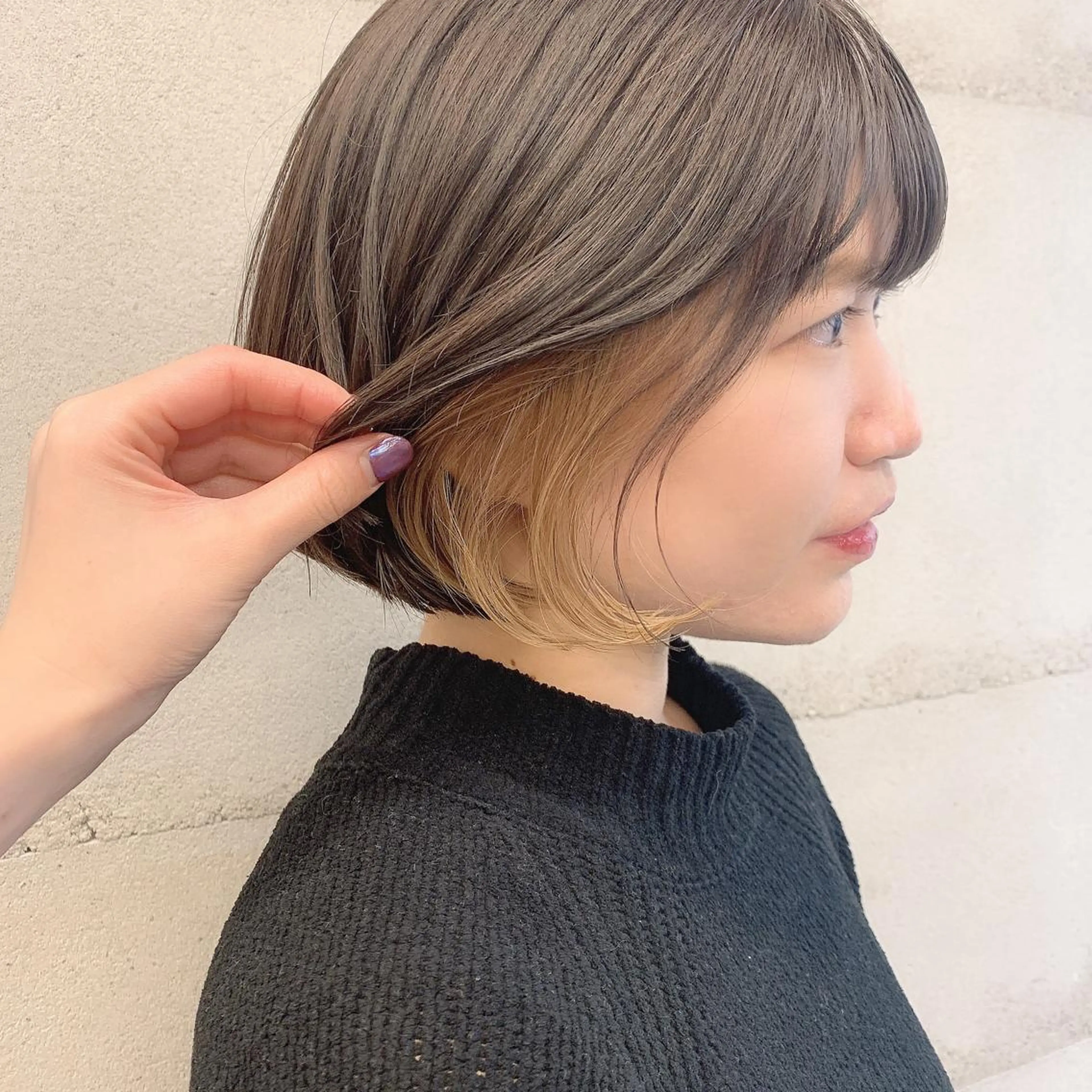 ミディアム カラー インナーカラー 髪質改善 レイヤーカット トリートメント 透明感/オリーブ/ グレージュ/YUKAのヘアスタイル