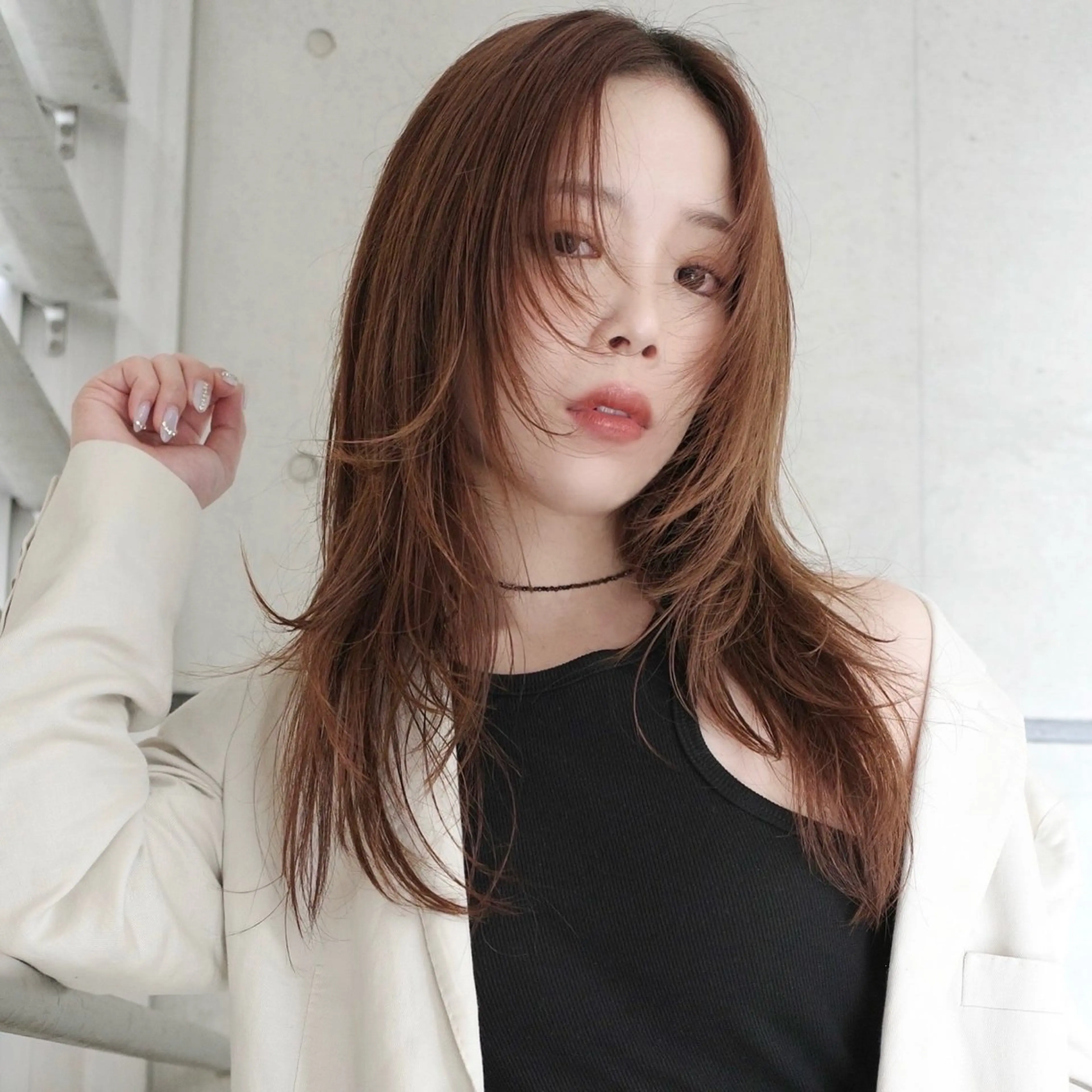 セミロング カラー 透明感カラー 顔まわりレイヤー 顔周りカット ハッシュカット 姫カット カット ヘアカラー トリートメント nonoka オリーブ/レイヤーのヘアスタイル