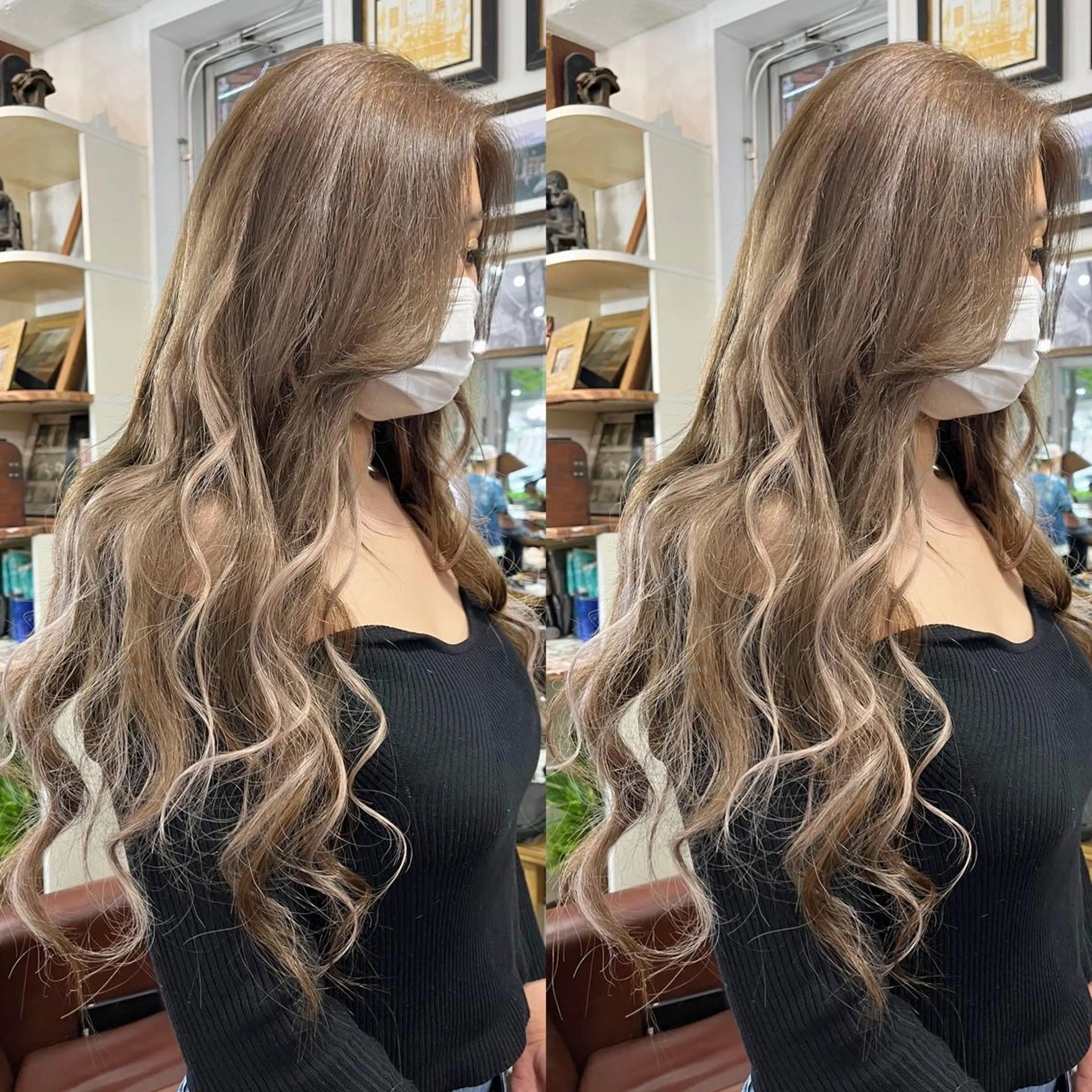 ロング カラー 編み込みエクステ シールエクステ バレイヤージュ ブリーチ ブロンド モモカ/ハイトーン /バレイヤージュのヘアスタイル
