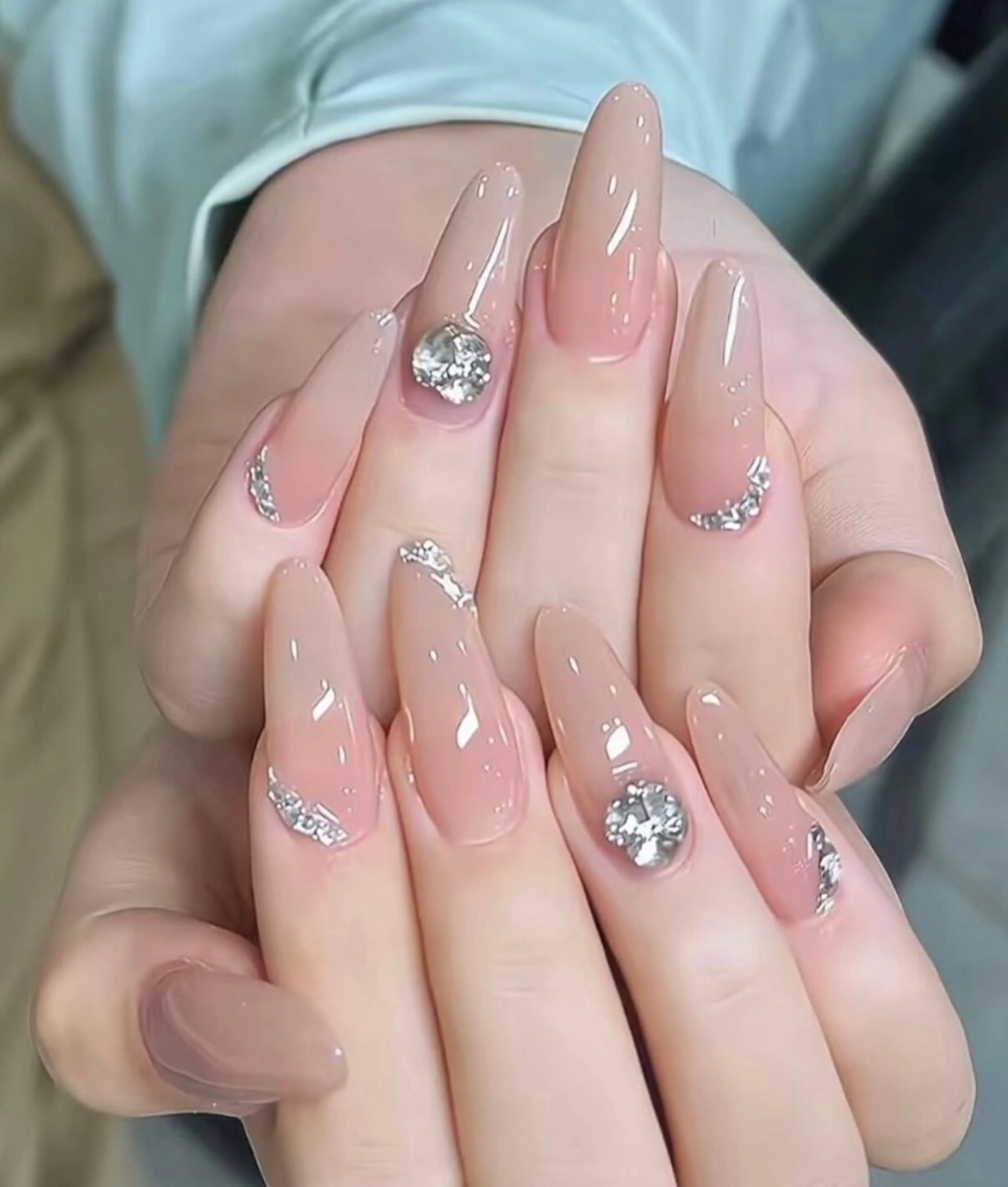ネイル フレンチネイル ガーリー ガラスフレンチ 韓国ネイル ロングネイル ハンドネイル Venus nail チップ長さだし専門店のネイルデザイン