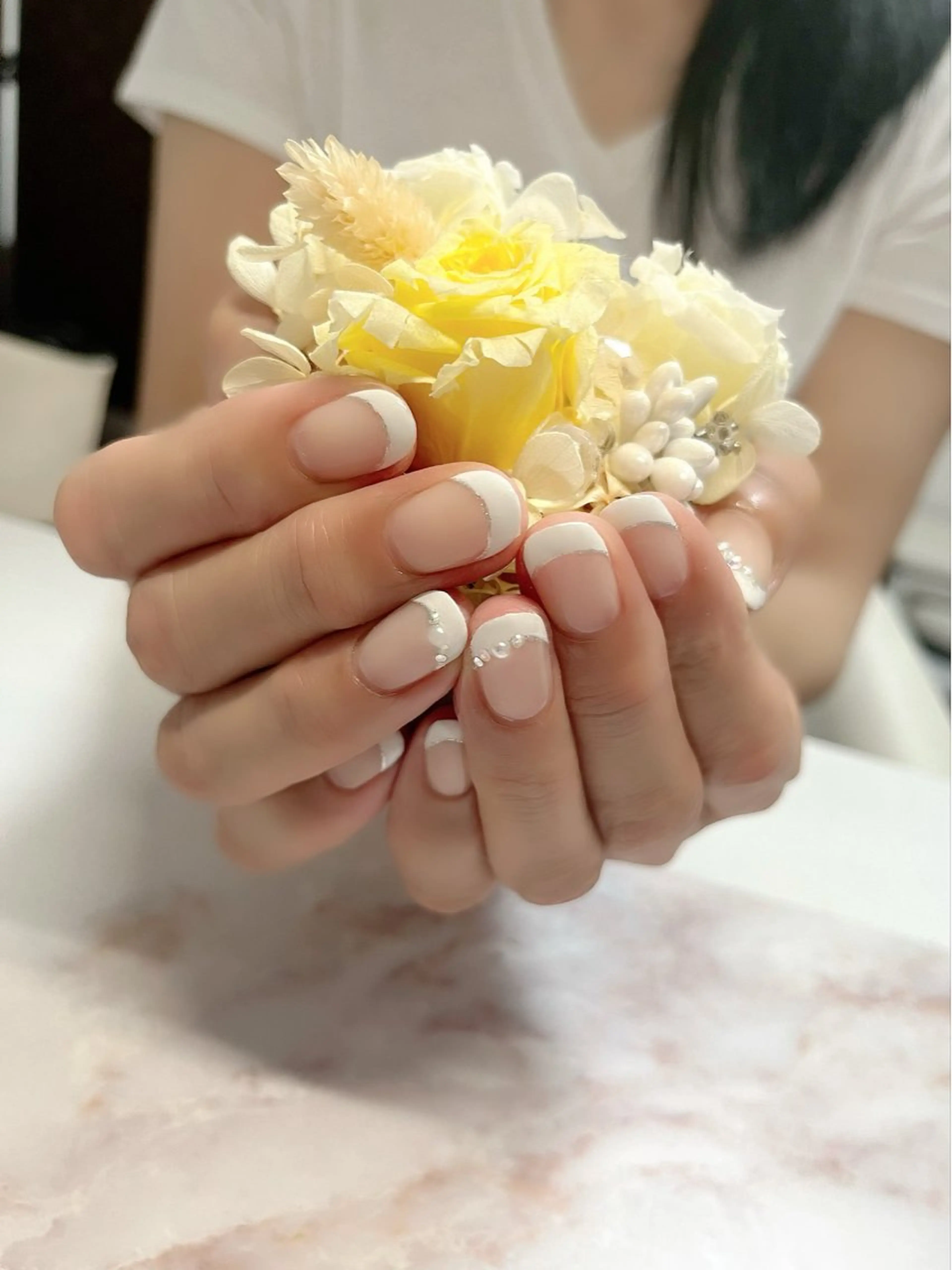ネイル フレンチネイル シルバー 夏ネイル ハンドネイル Nail Sourireのネイルデザイン