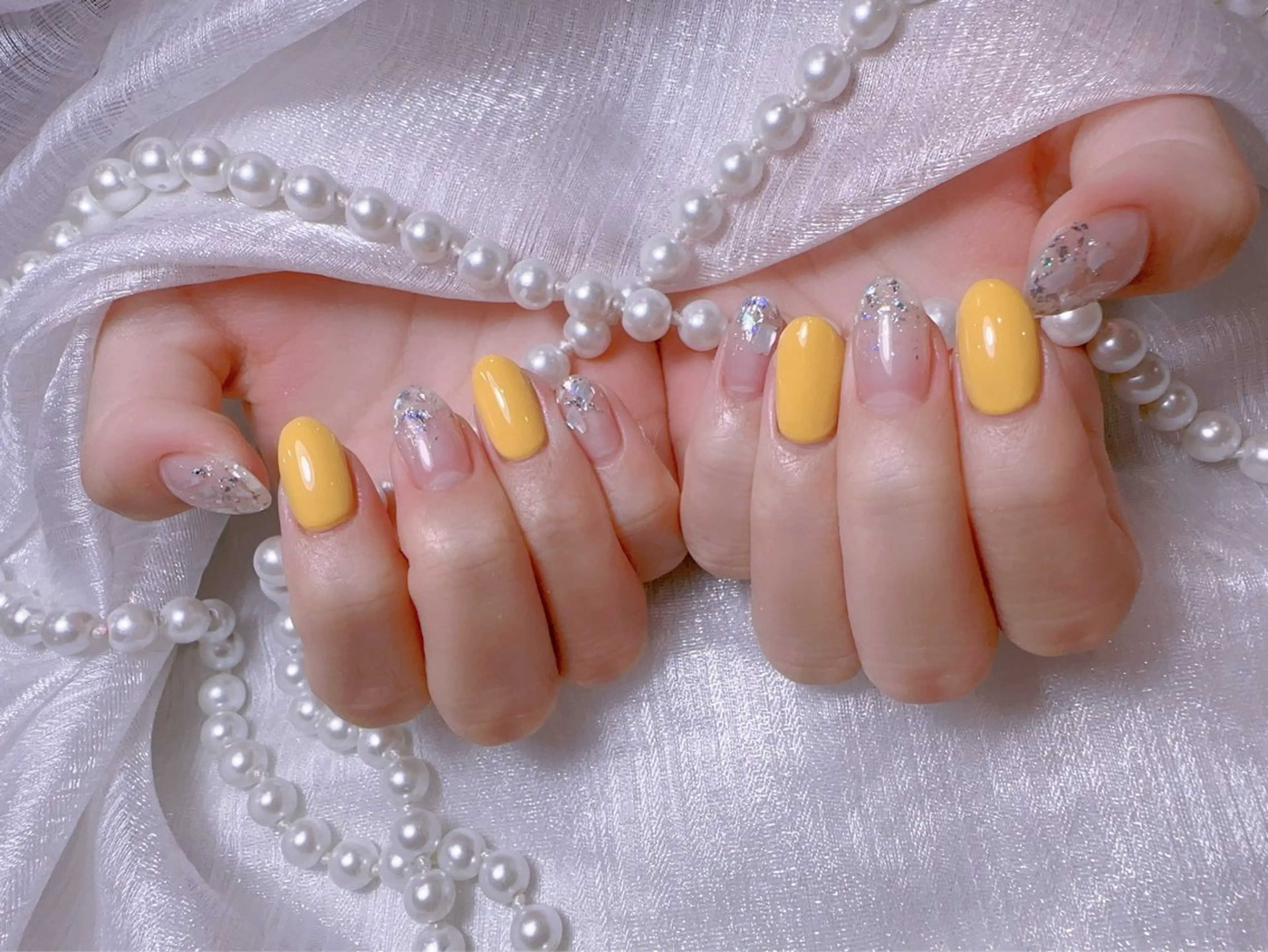 ネイル アートネイル フラッシュネイル フレンチネイル ジェルネイル ガラスフレンチ ハンドネイル You&Me Miyuのネイルデザイン