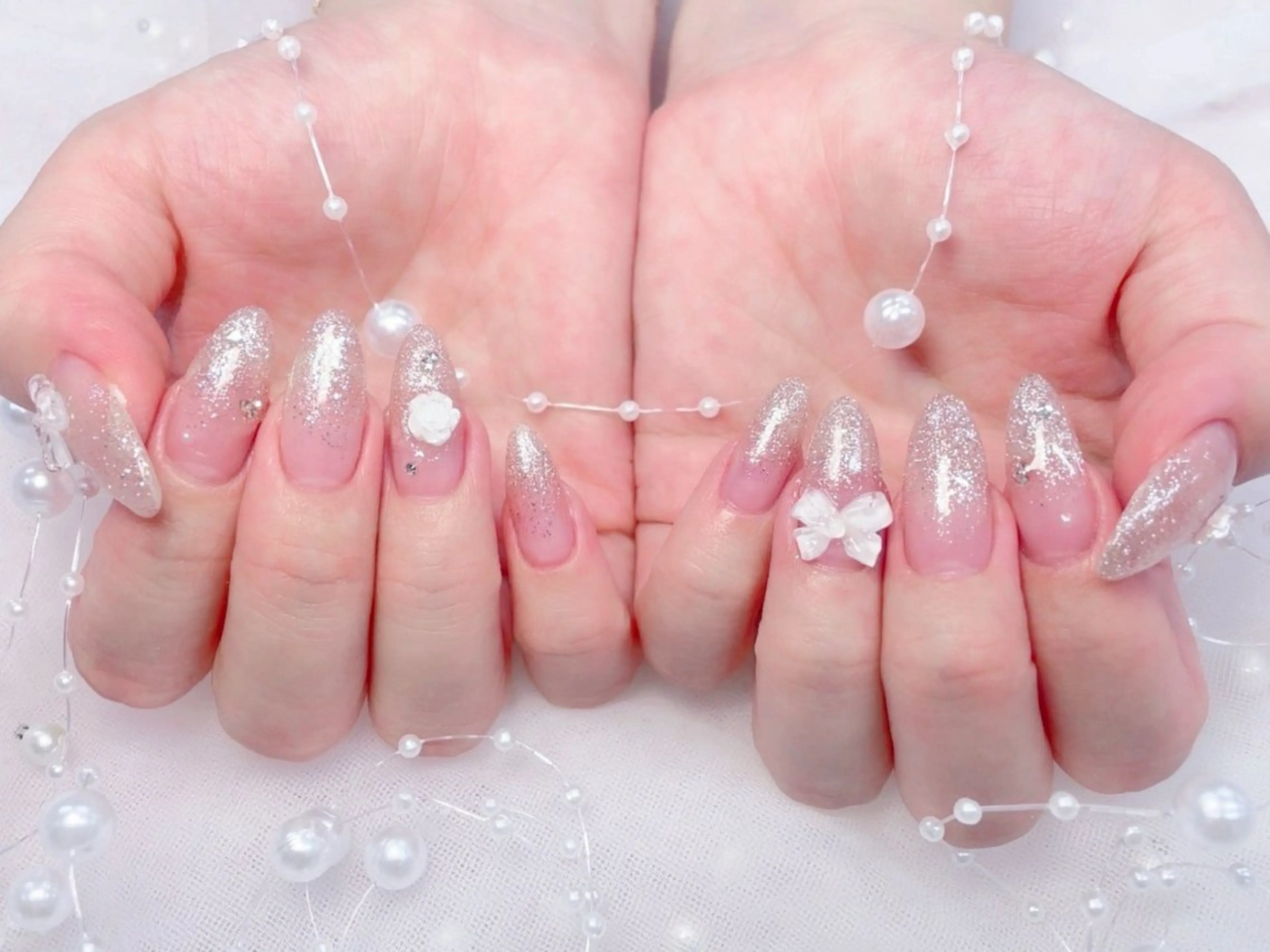 ネイル 長さ出し フラッシュネイル フレンチネイル キラキラネイル ラメ(グリッター) Chouette ここのネイルデザイン