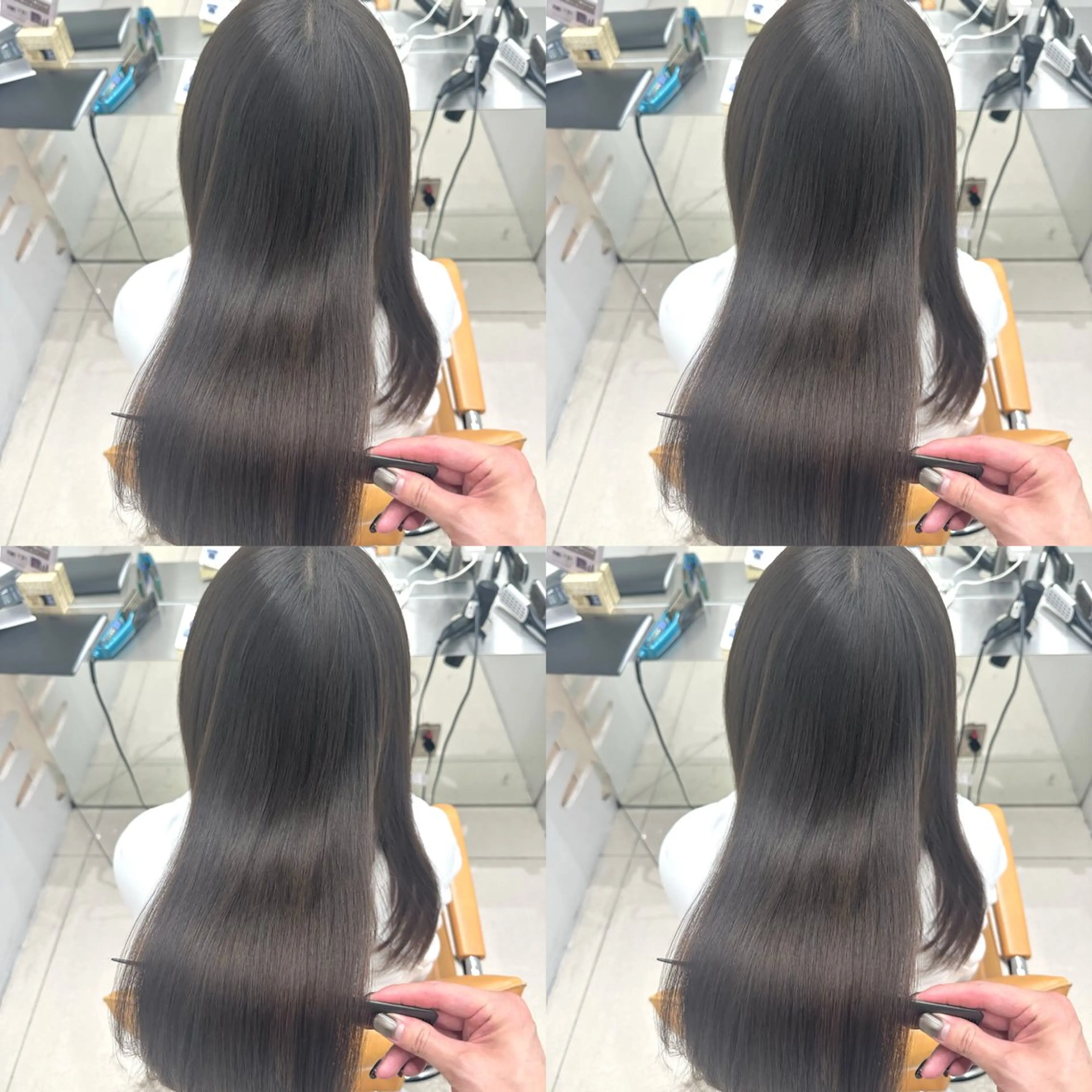 ロング パーマ カット 縮毛矯正 トリートメント 髪質改善× 白髪ぼかし溝江のヘアスタイル