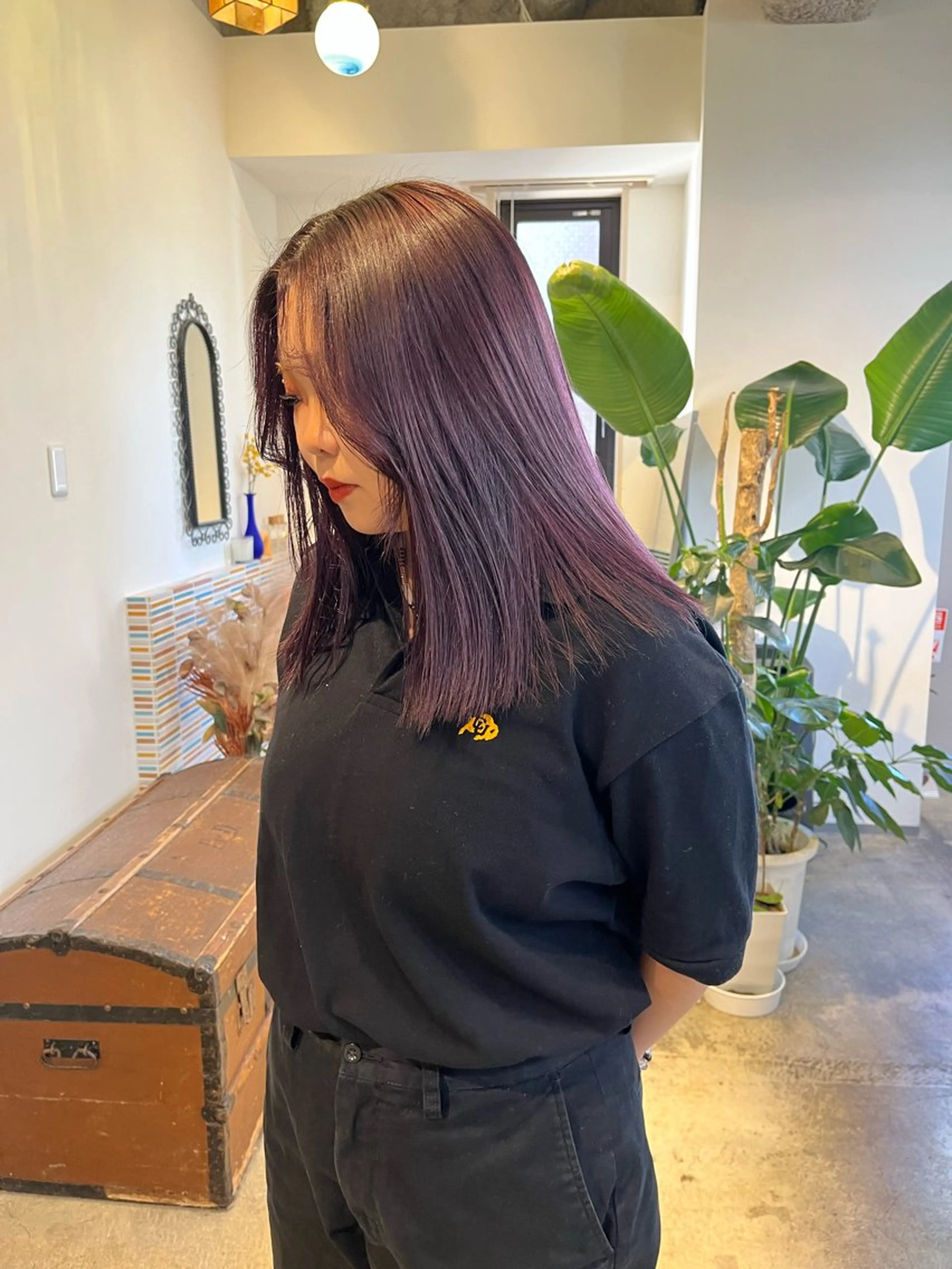 ミディアム カラー ブリーチ ボルドーカラー カット ヘアカラー トリートメント 🩷ハイトーン透明感 レイヤー🩷ユリカのヘアスタイル