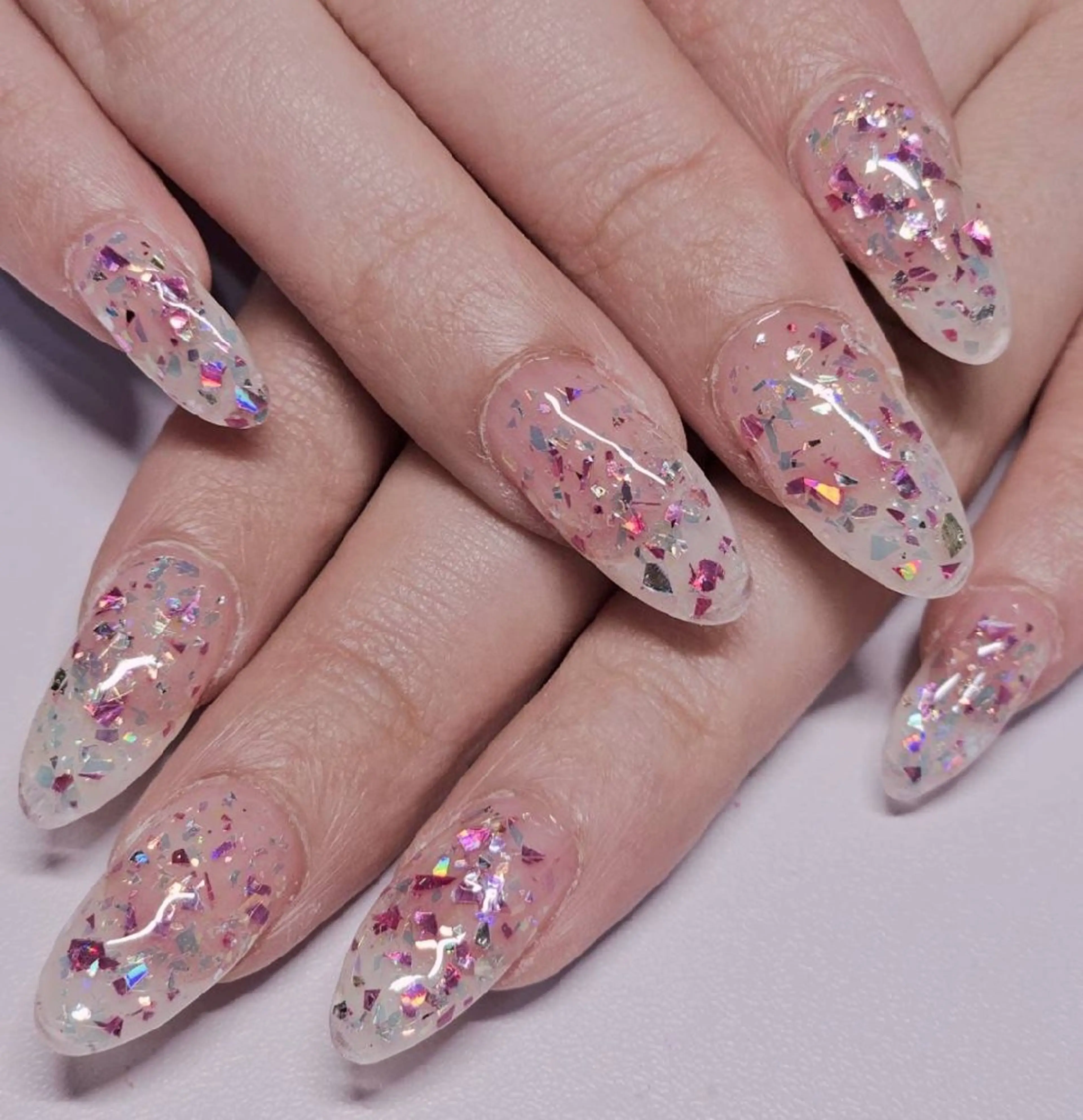 ネイル クリアネイル ラメ(グリッター) ワンカラーネイル ピンク ハンドネイル よしだ ひろきのネイルデザイン