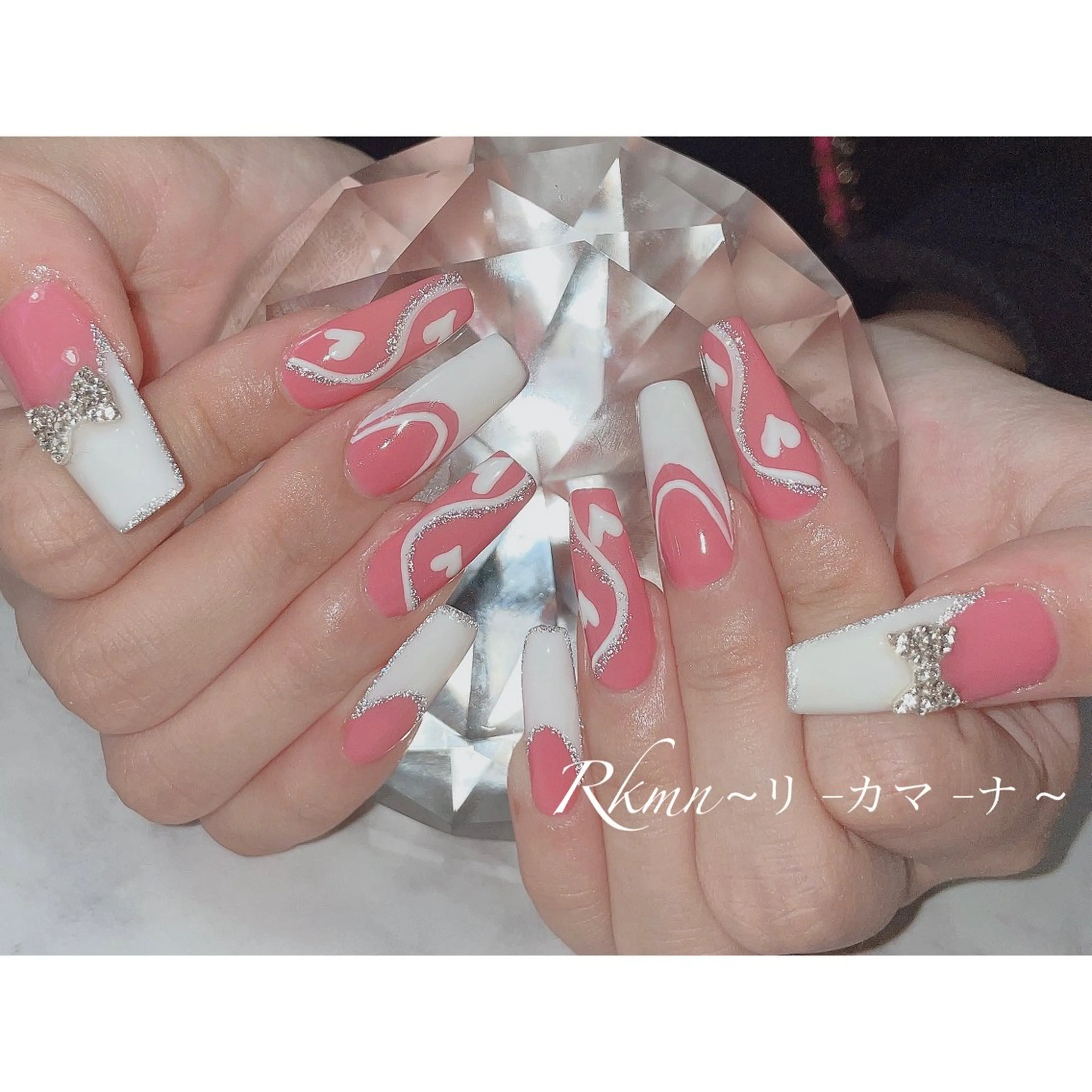 ネイル アートネイル フラッシュネイル フレンチネイル ハート ラメ(グリッター) ハンドネイル フットネイル ハンドケア Rkmn ~リ-カマ-ナ~のネイルデザイン
