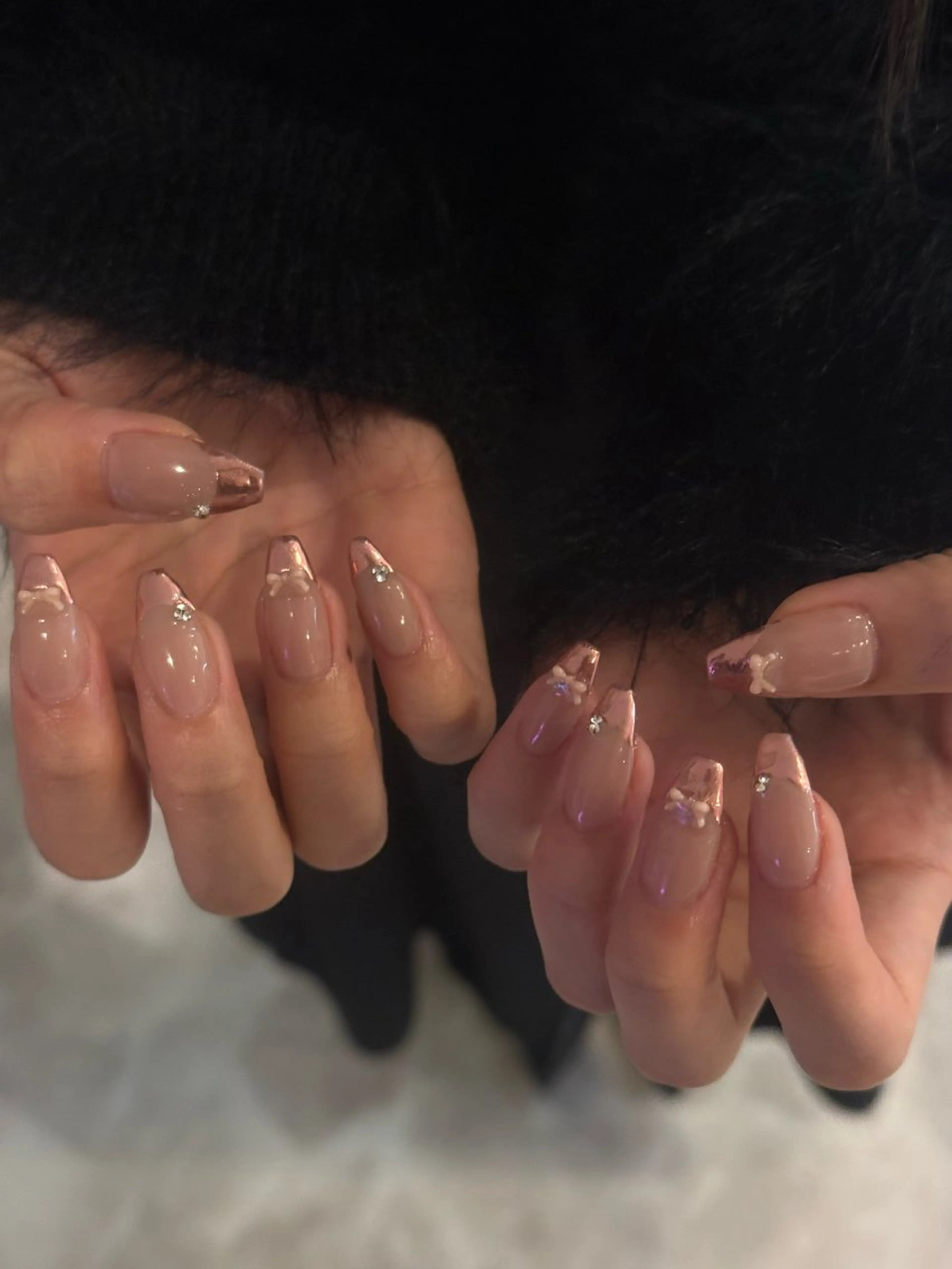 ネイル フレンチネイル ガーリー ミラーネイル ピンク リボン ひめ #AIR NAILのネイルデザイン