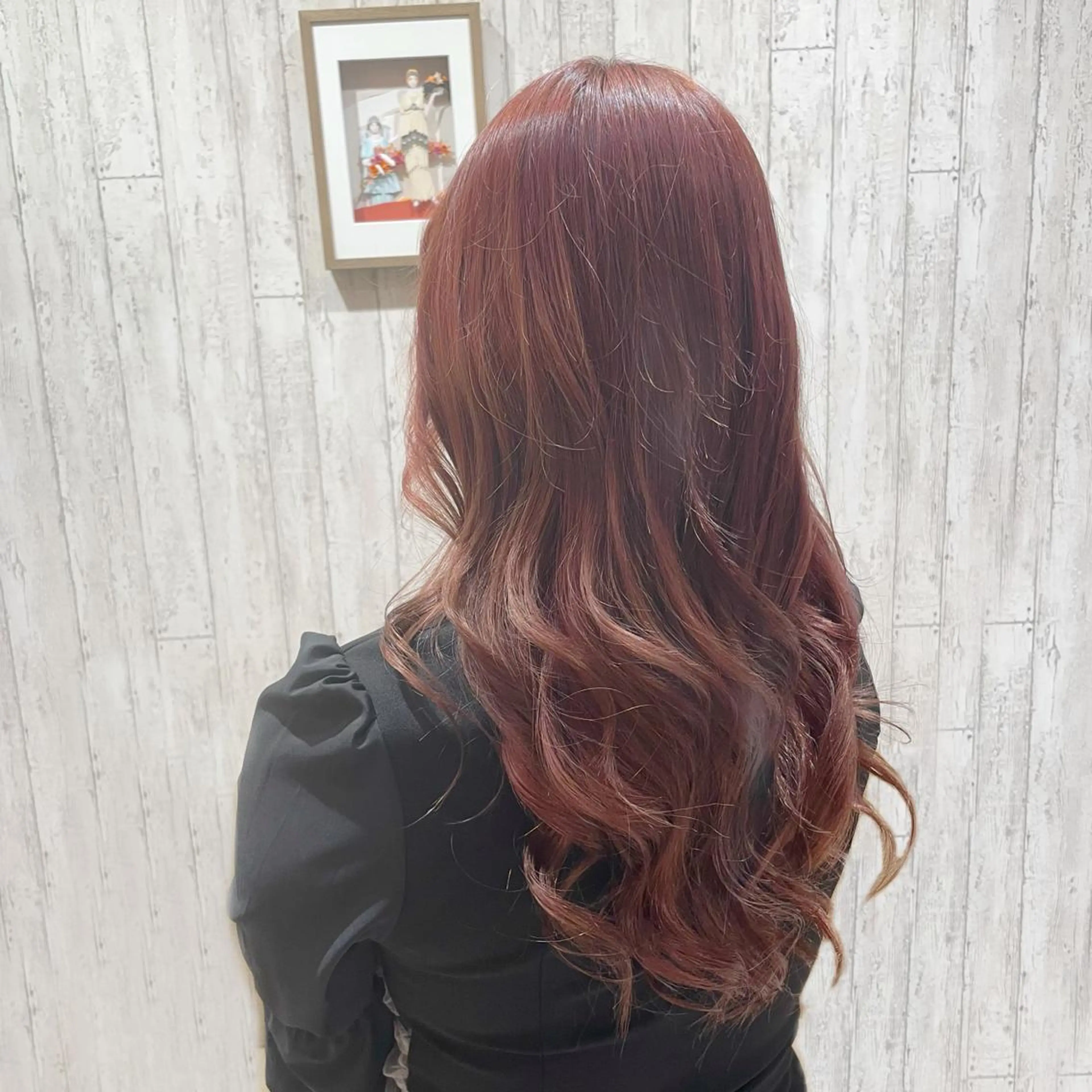 ロング カラー ヘアアレンジ オレンジ ピンクカラー レッドカラー 韓国風ヘア 古沢 みづきのヘアスタイル