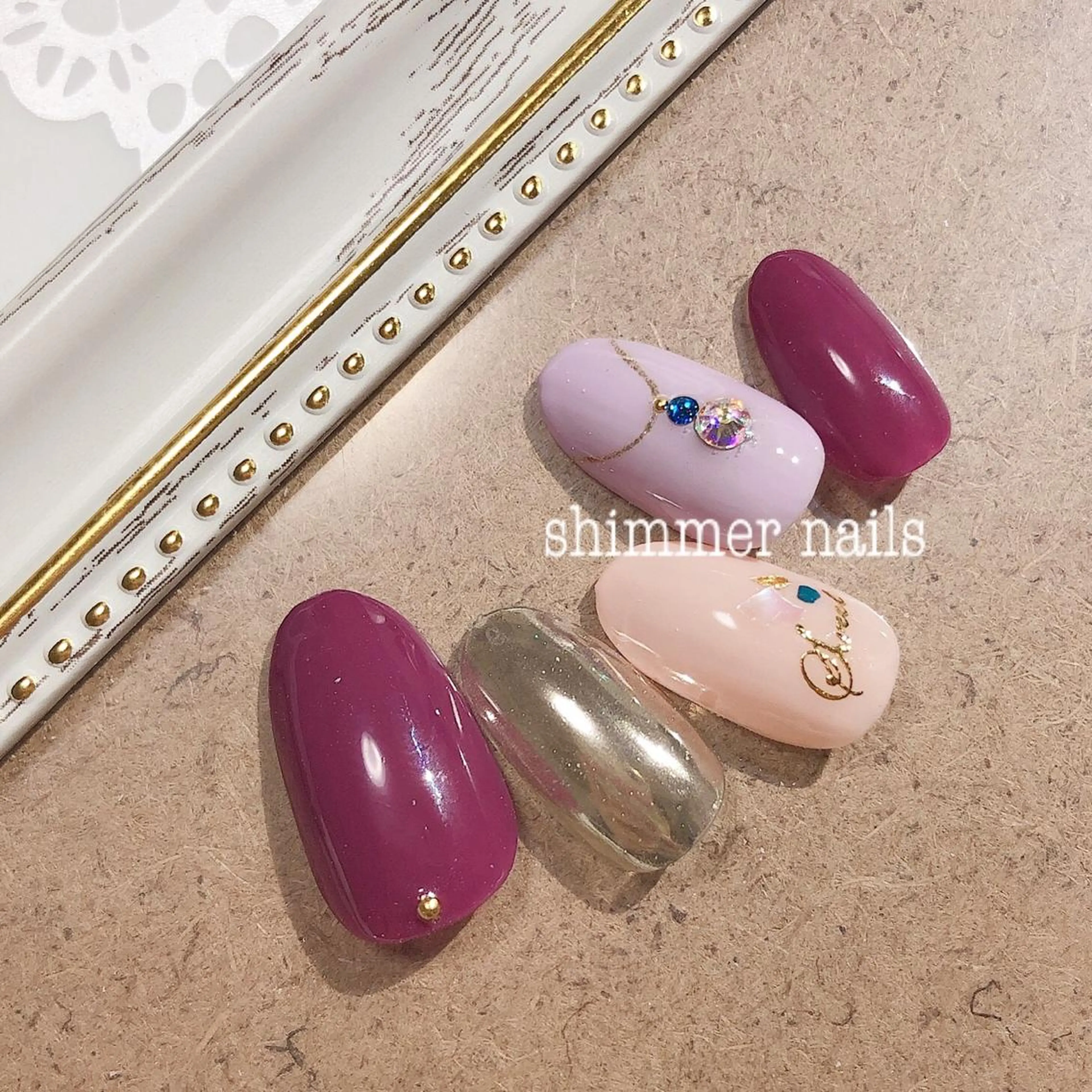 ネイル ミラーネイル パープル shimmer nailsのネイルデザイン