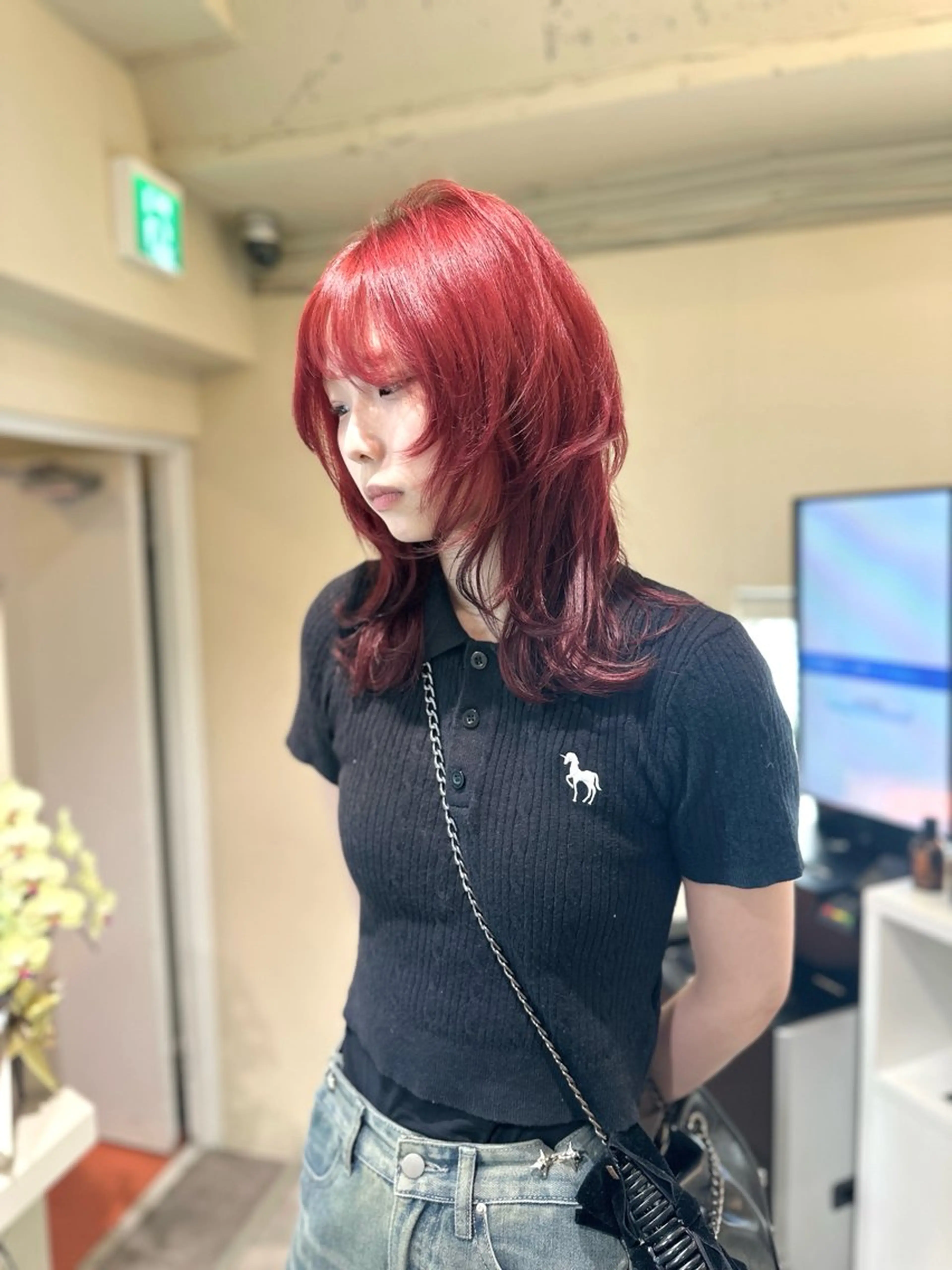 ミディアム カラー アディクシーカラー バレイヤージュ ブリーチ デザインカラー ダブルカラー カット ヘアカラー トリートメント ヘッドスパ opus 店長大和 レイヤー/赤み消しのヘアスタイル