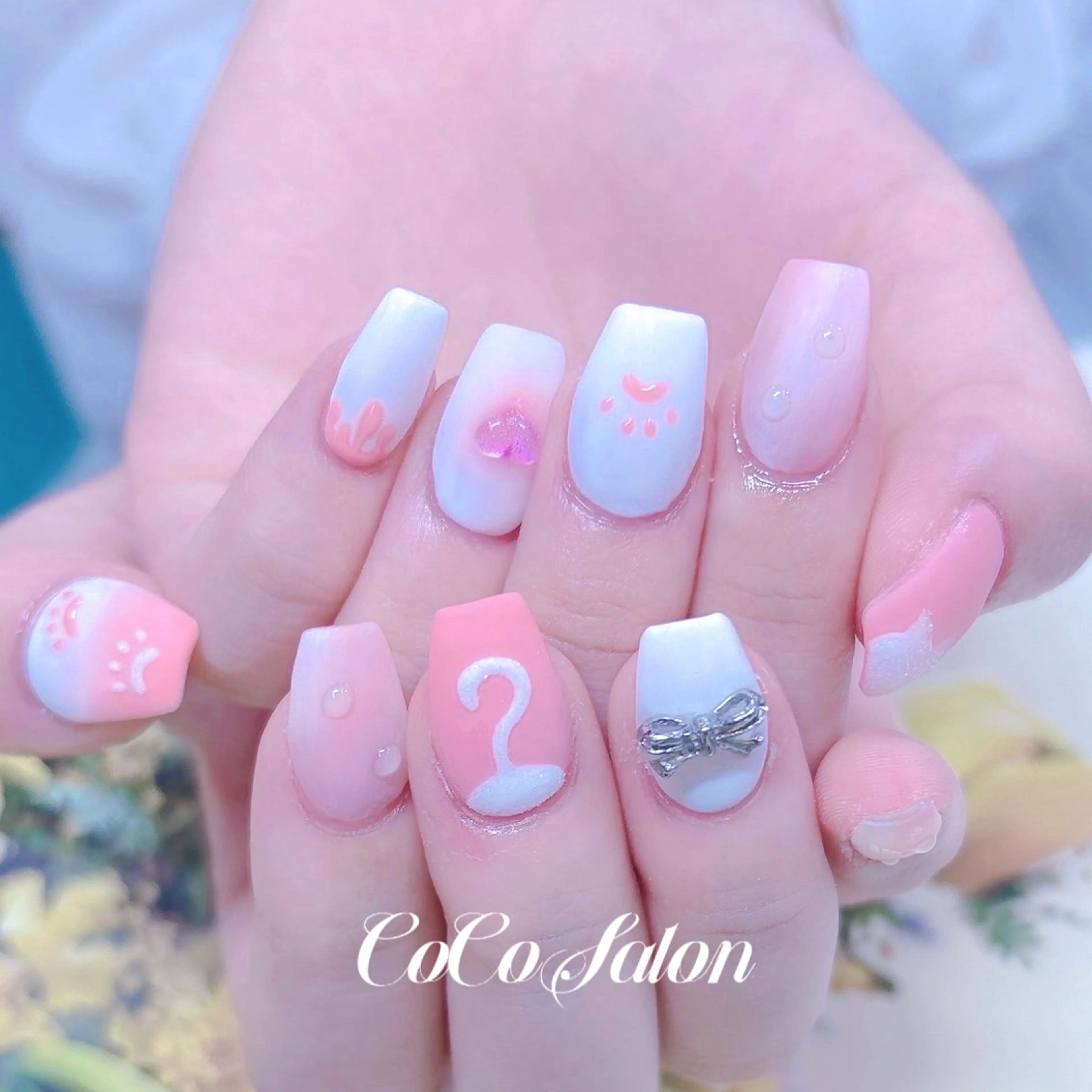 ネイル ピンク リボン ハンドネイル CoCoSalon ネイル/まつ毛予約のネイルデザイン