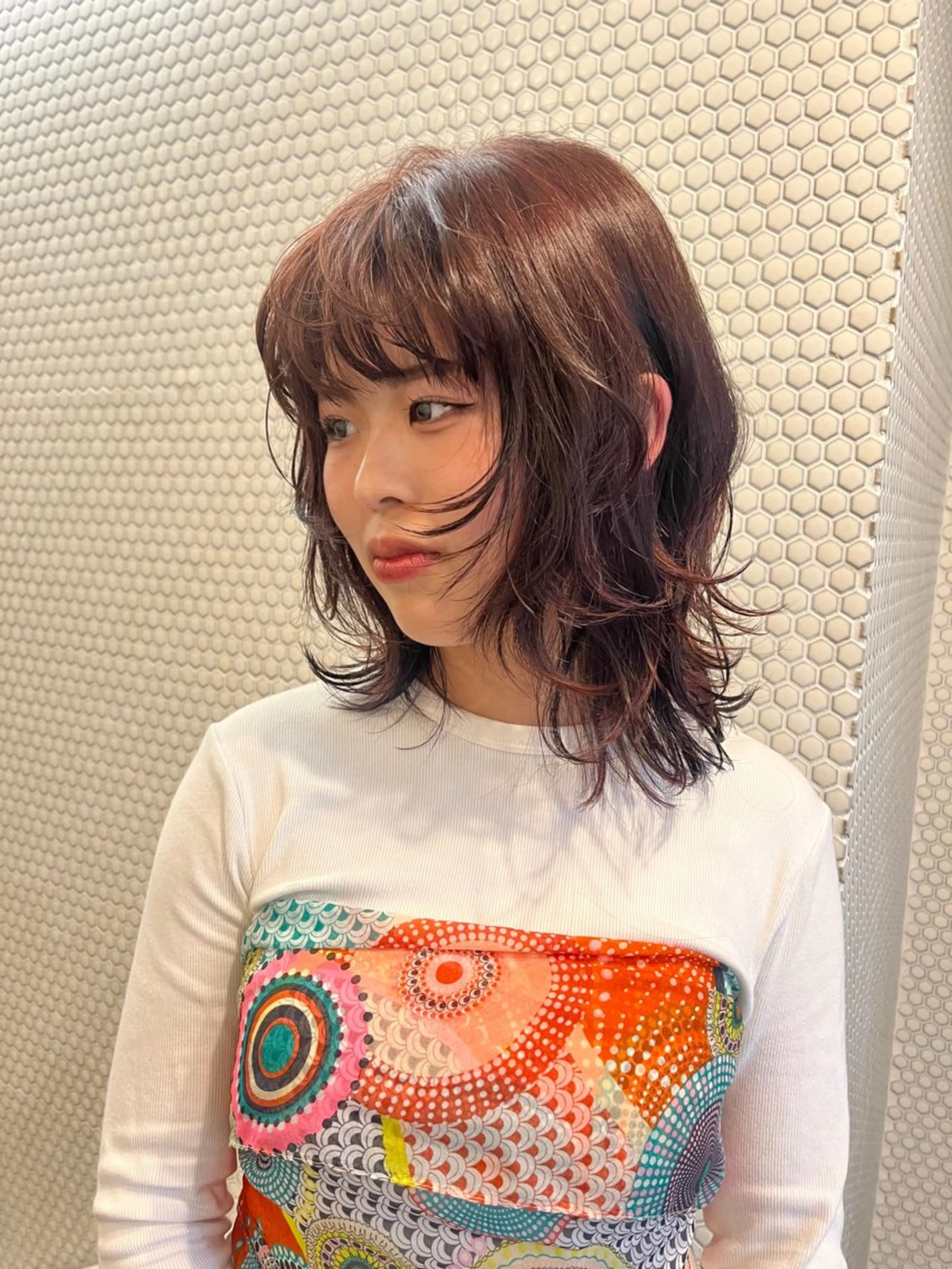 ミディアム ヘアカラー レイヤー/暖色/ 髪質改善/永礼芳果のヘアスタイル