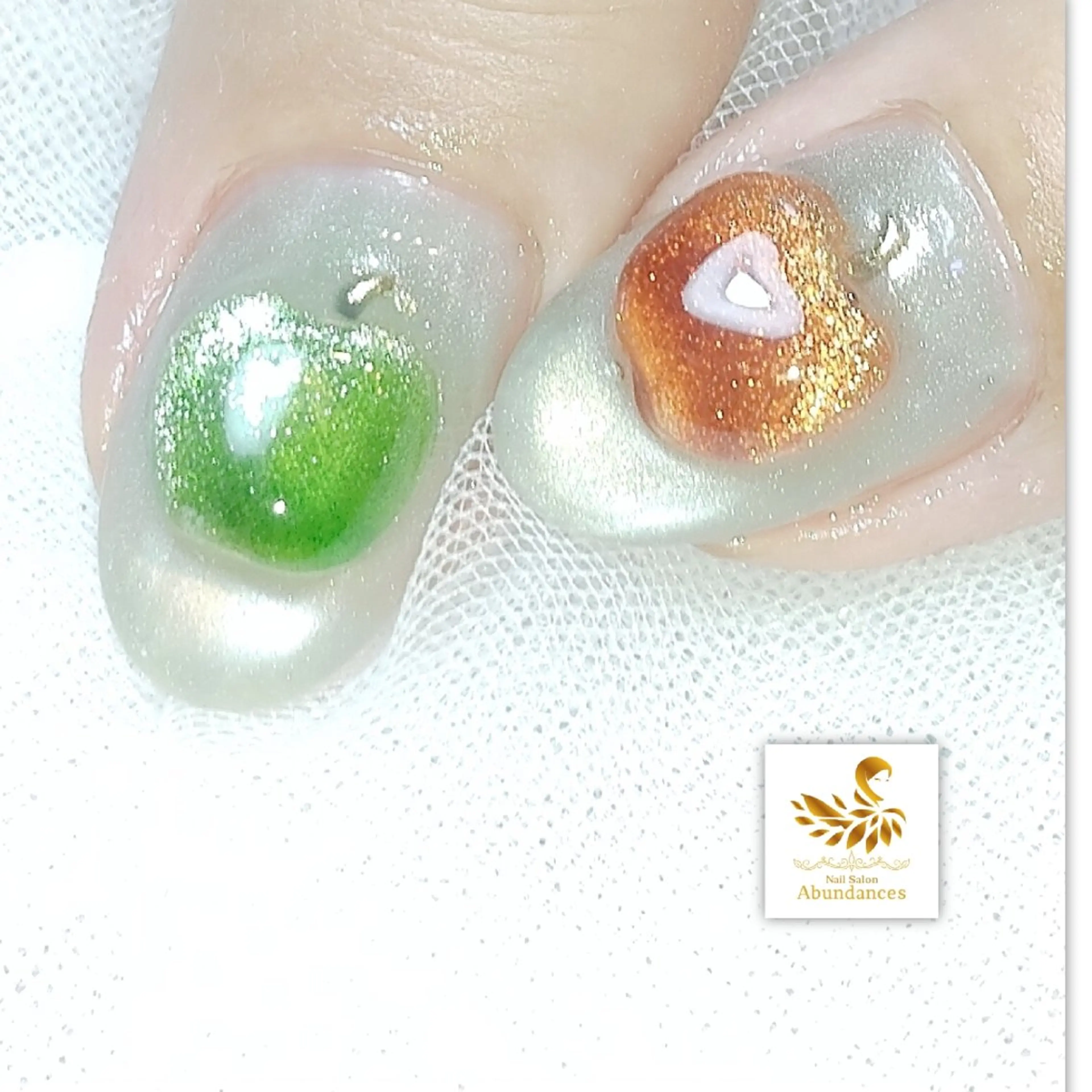 ネイル ブルー グリーン 氷ネイル・うるうるネイル マグネットネイル ハンドネイル 完全予約制個室サロン Abundancesのネイルデザイン