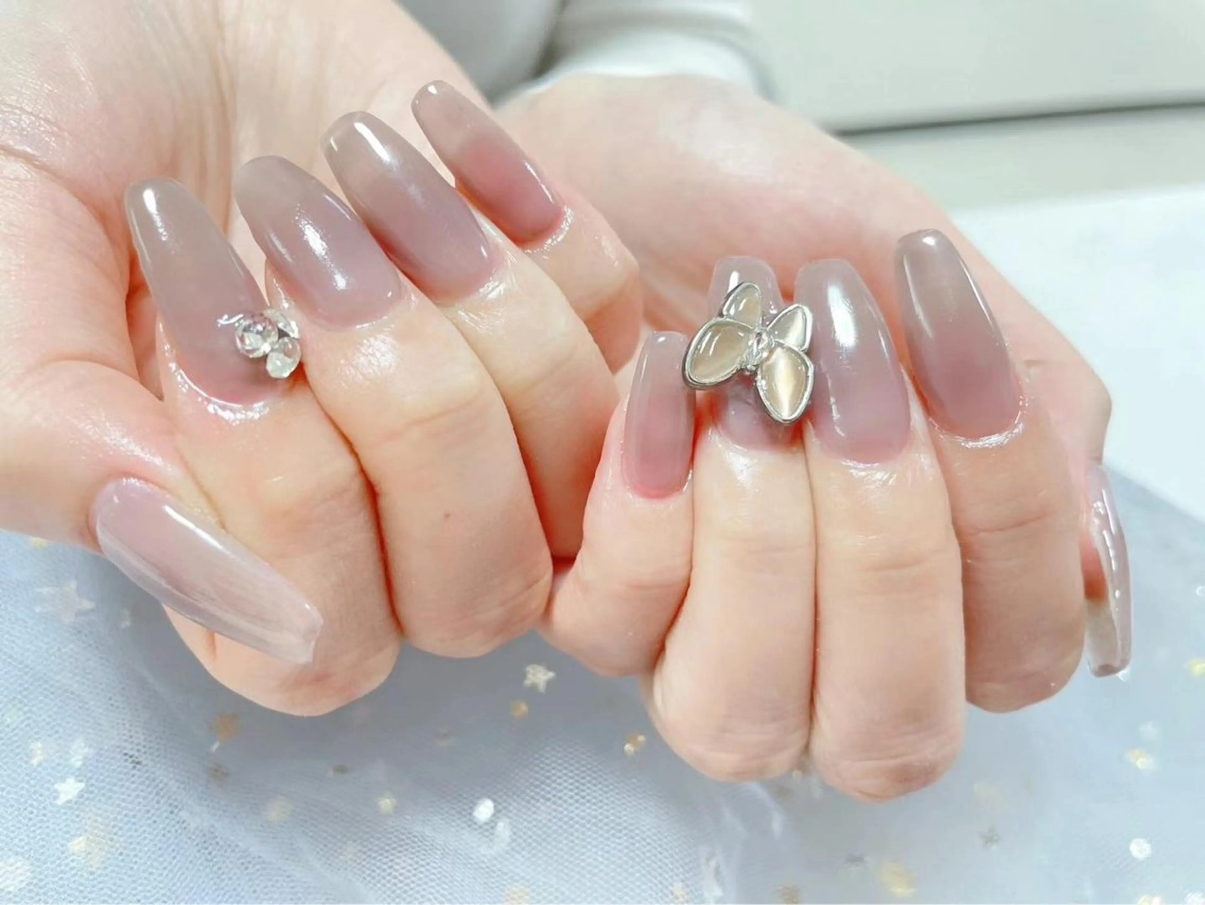 ネイル 長さ出し グラデーション ラメ(グリッター) ラメグラデーション ワンカラーネイル 🎀ネイルサロン エクラYUI🎀のネイルデザイン