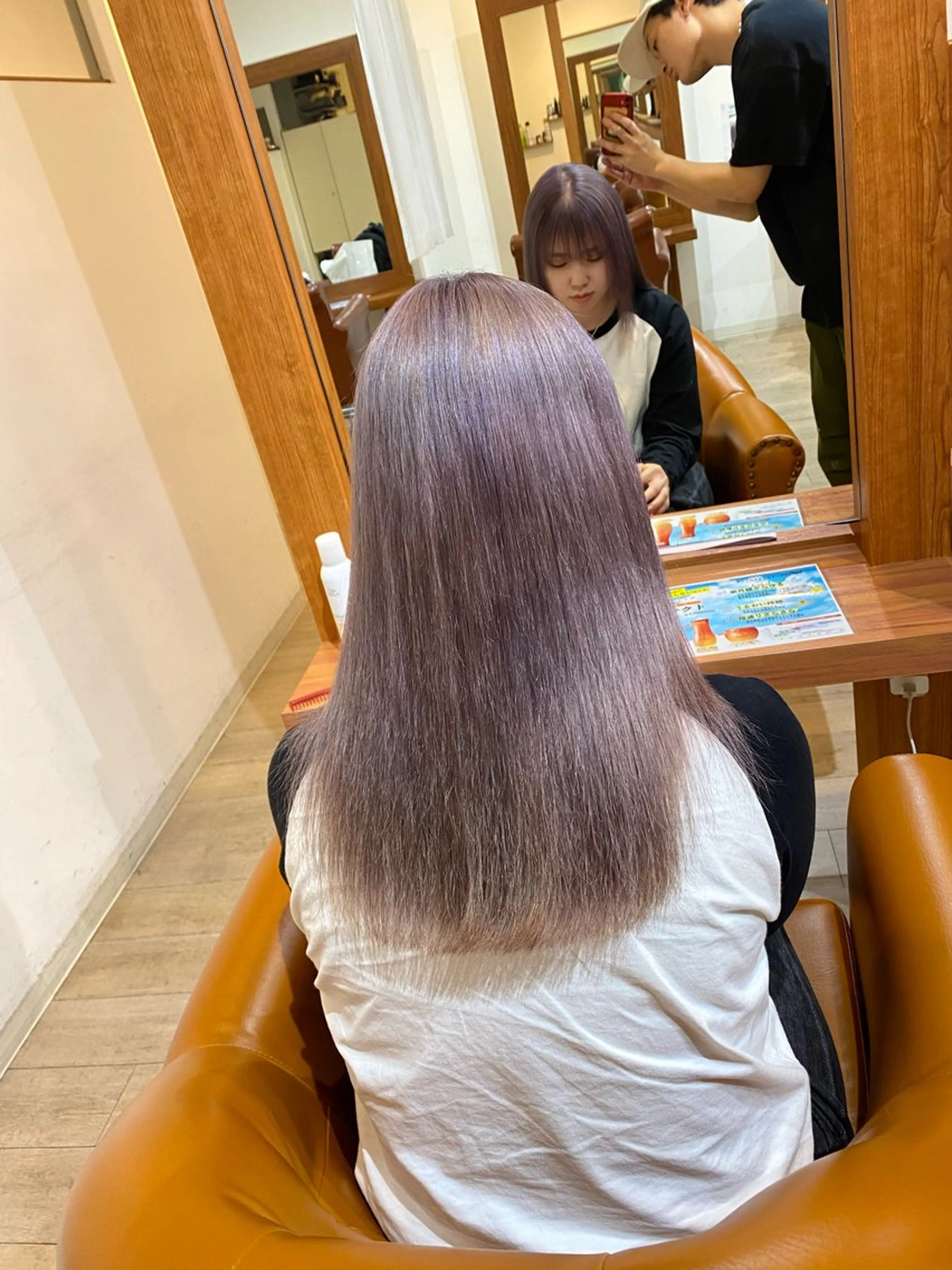 ロング カラー ブリーチ ラベンダーカラー 縮毛矯正とレイヤー カット/杉村凜汰郎のヘアスタイル