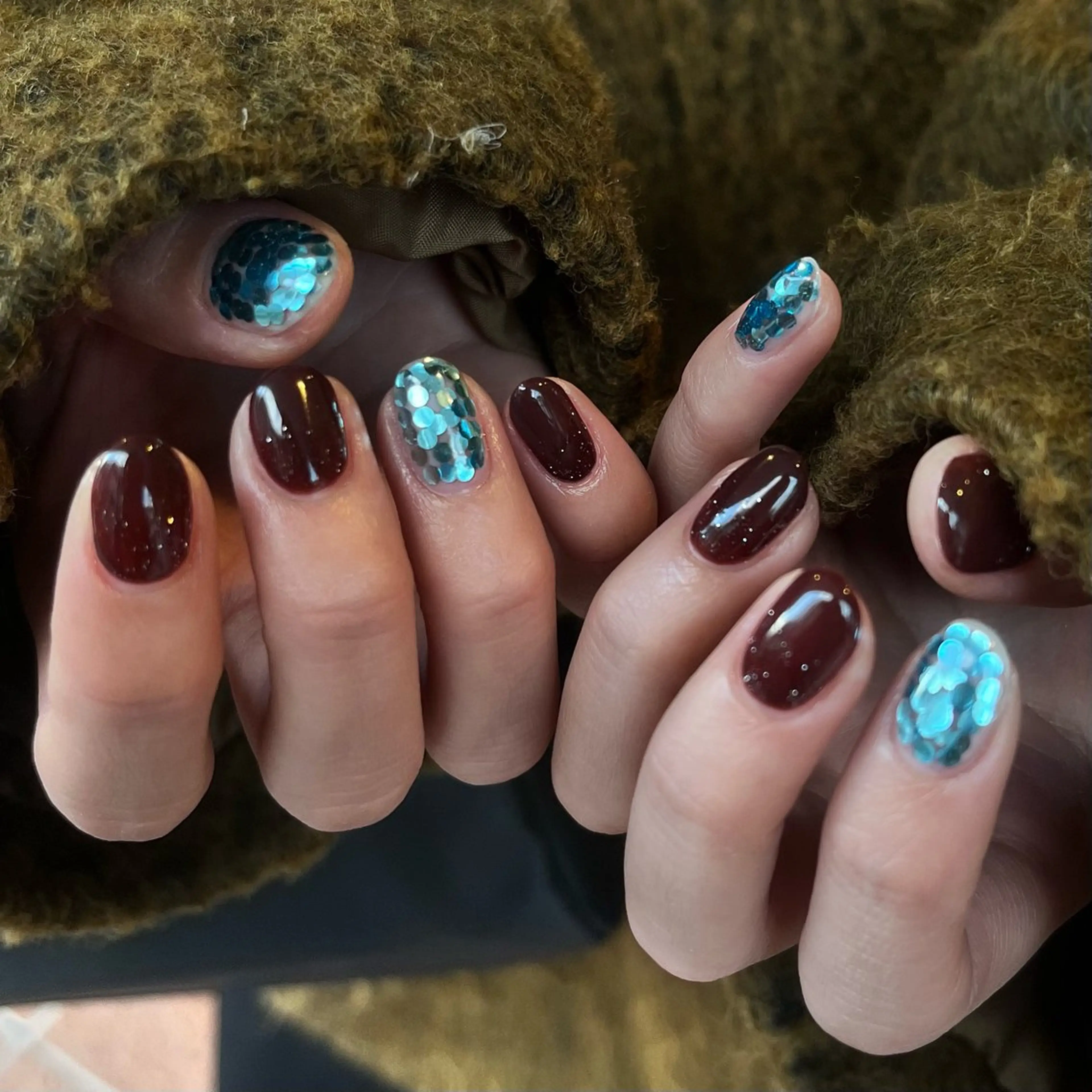 ネイル ブルー ブラウン ハンドネイル ballie／小野原 なつみのネイルデザイン
