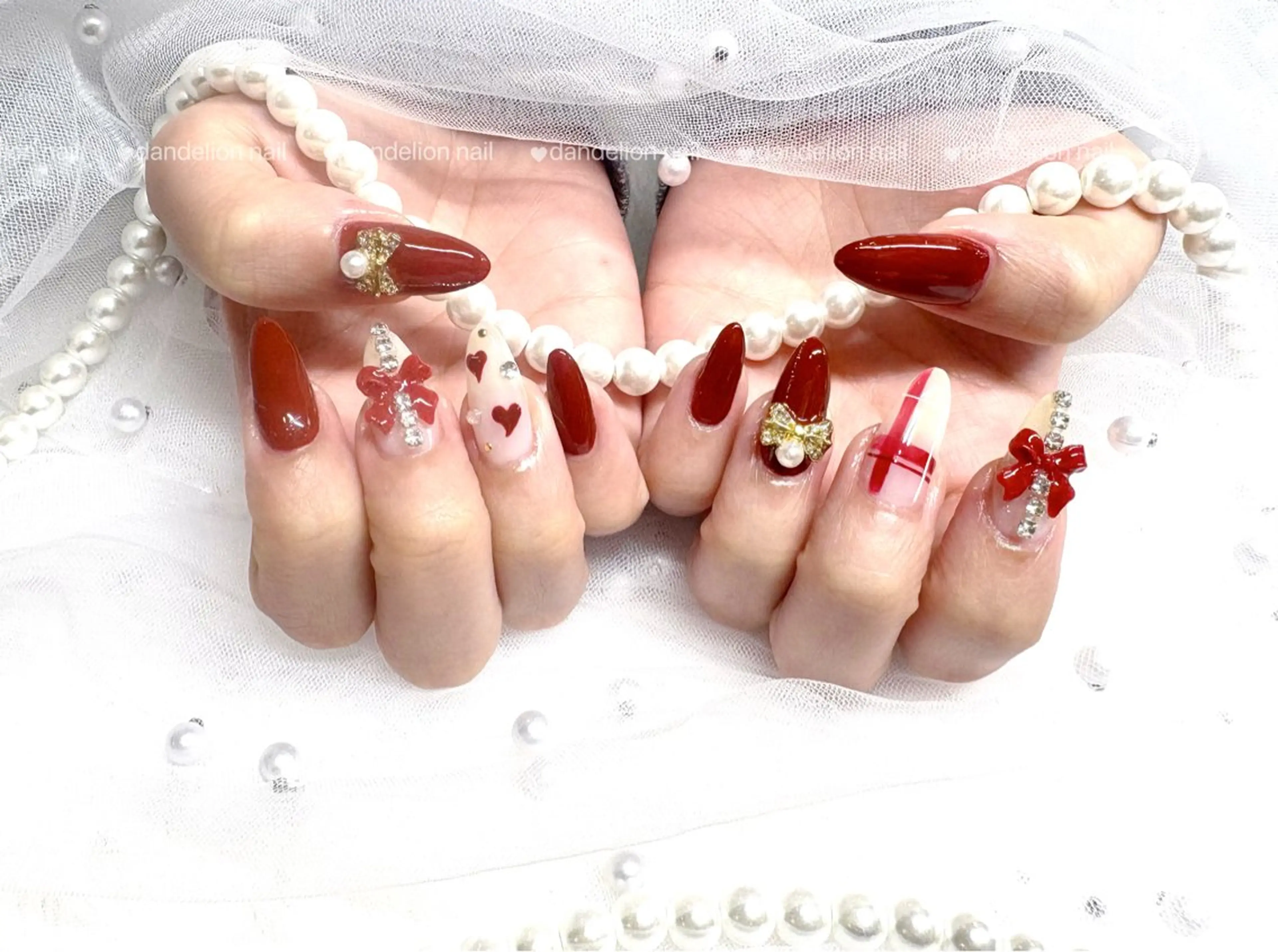 ネイル ジェルネイル ハート 持ち込み パラジェル リボン ハンドネイル dandelion nail北千住のネイルデザイン