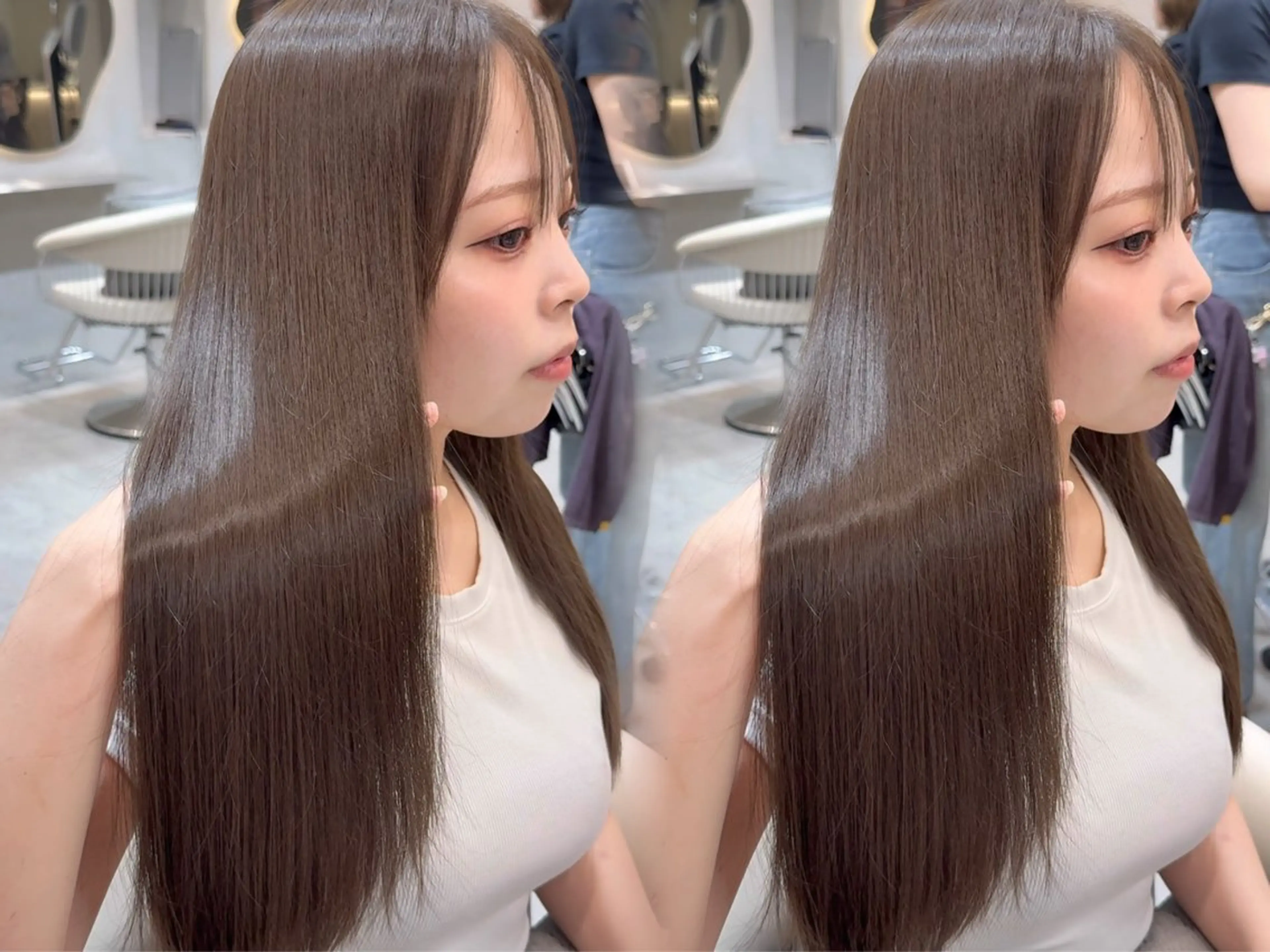 セミロング カラー ブリーチ ダブルカラー ブリーチなしカラー 顔まわりレイヤー 髪質改善 大宮レイヤーカット ハッシュ　柏崎颯刀のヘアスタイル