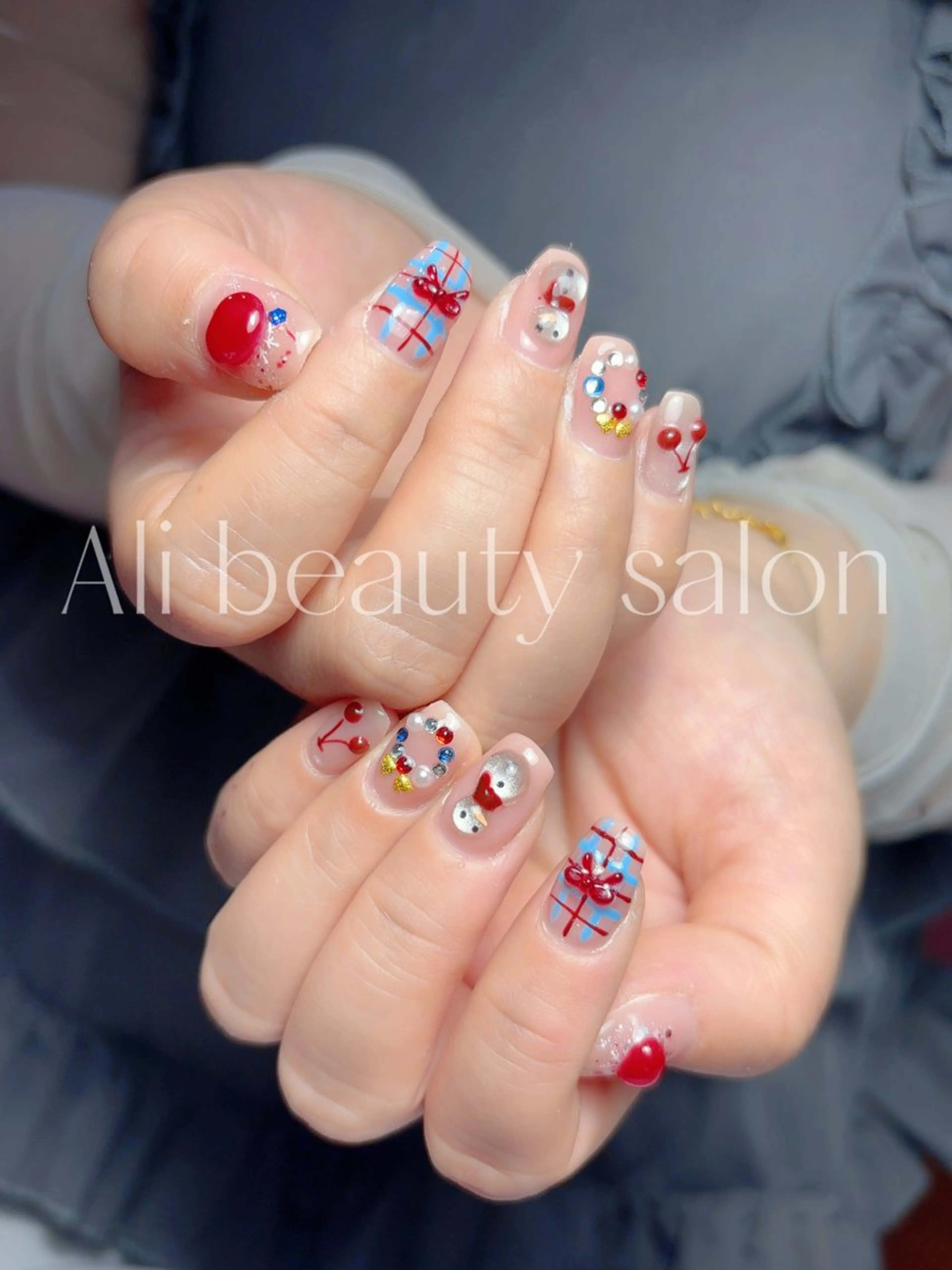ネイル アートネイル 持ち込み 冬ネイル クリスマス ハンドネイル Ali 新小岩 ネイル専門のネイルデザイン
