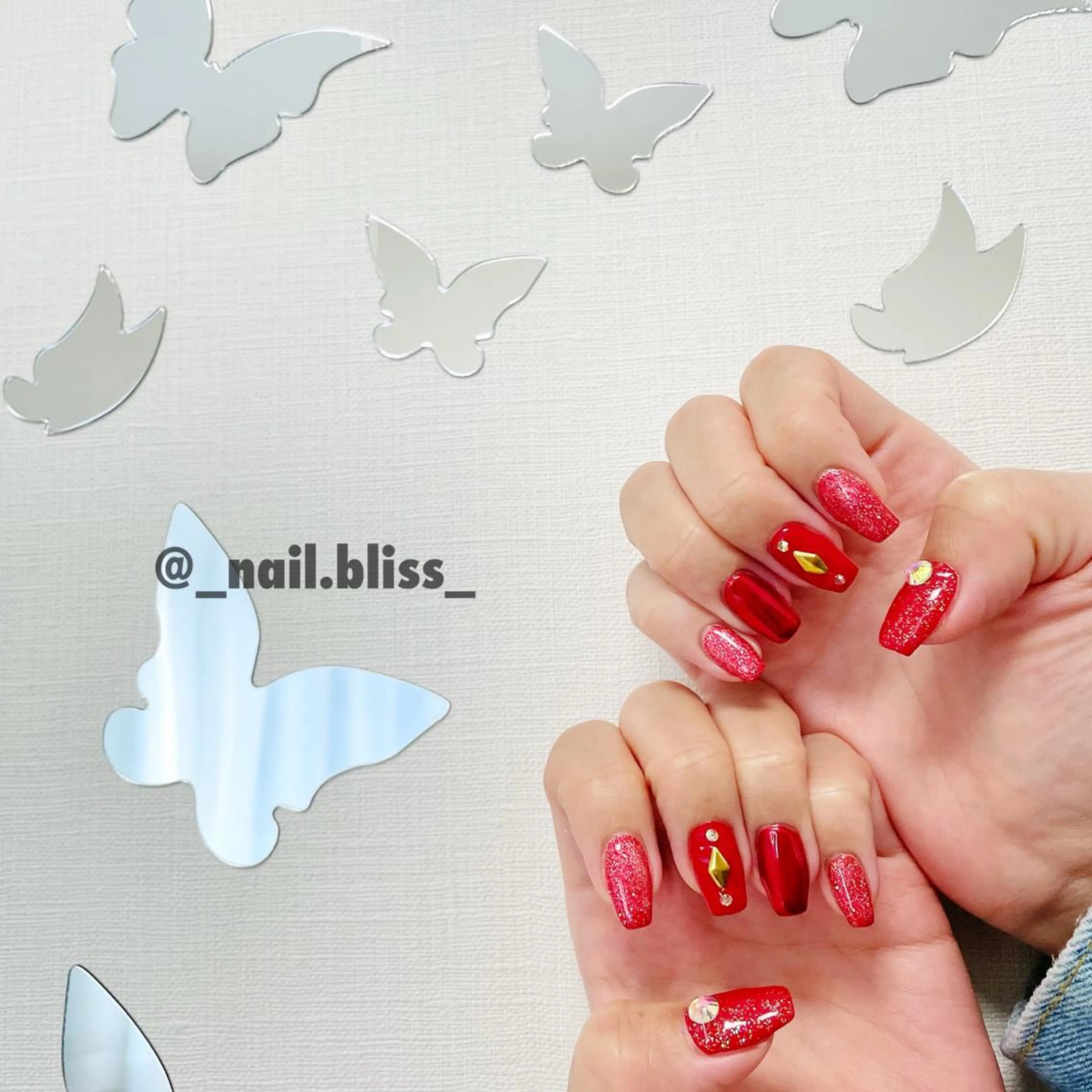 ネイル 赤色 ハンドネイル NAIL BLISSのネイルデザイン