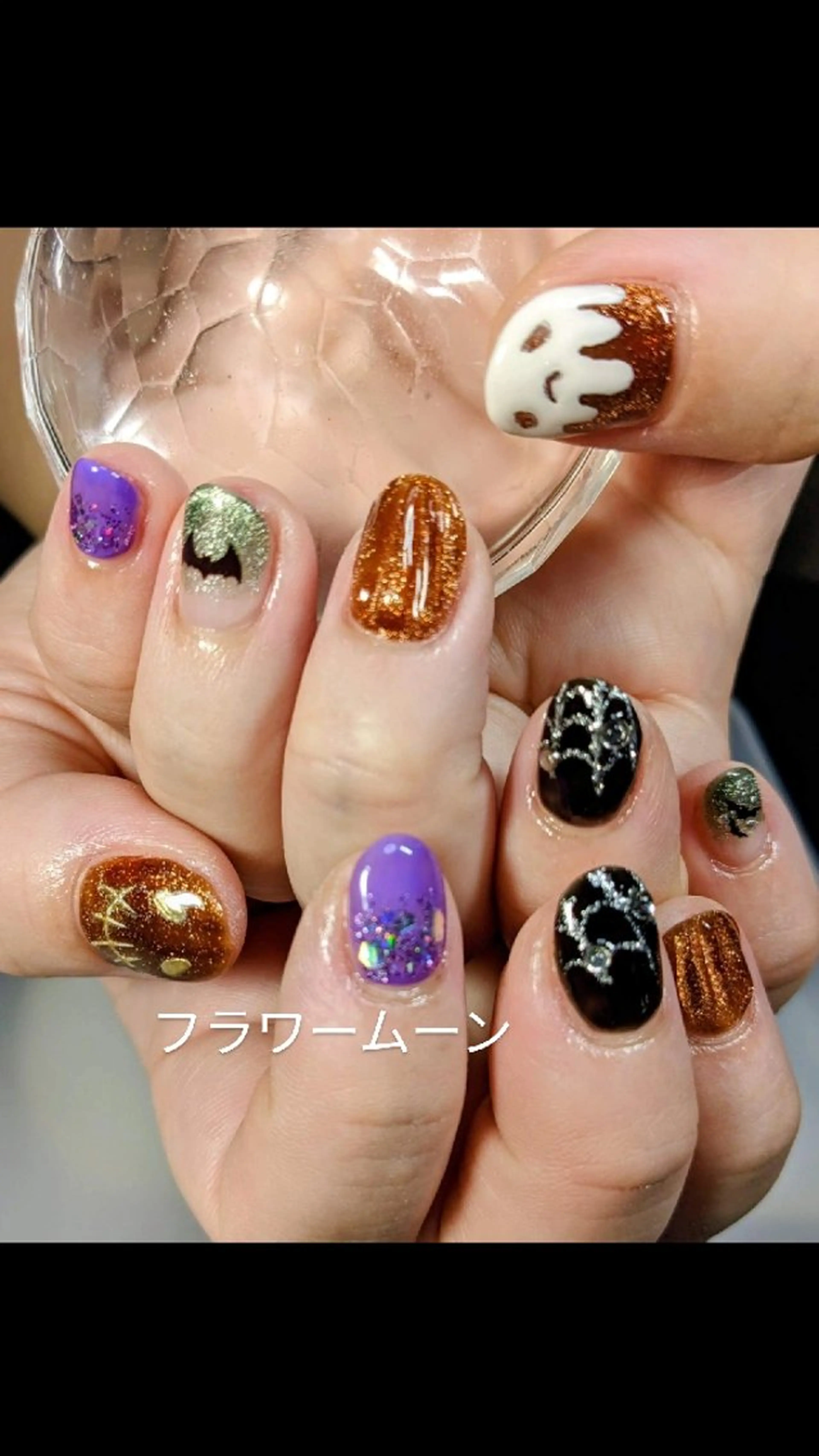 ネイル ハロウィン ハンドネイル ハンドケア フラワー ムーンのネイルデザイン