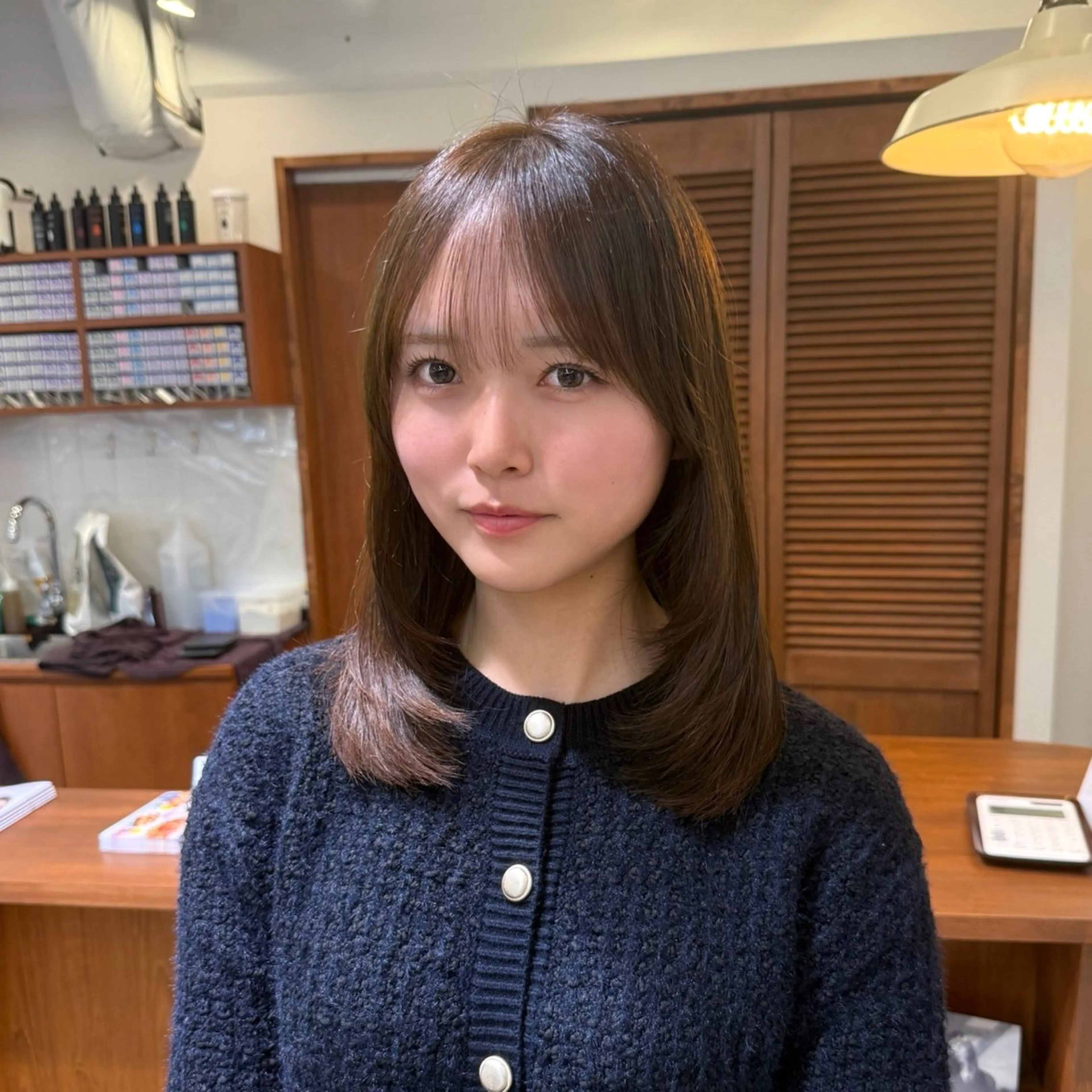 ミディアム カット 縮毛矯正 トリートメント レイヤーカット ダブルカラー高杉颯汰のヘアスタイル