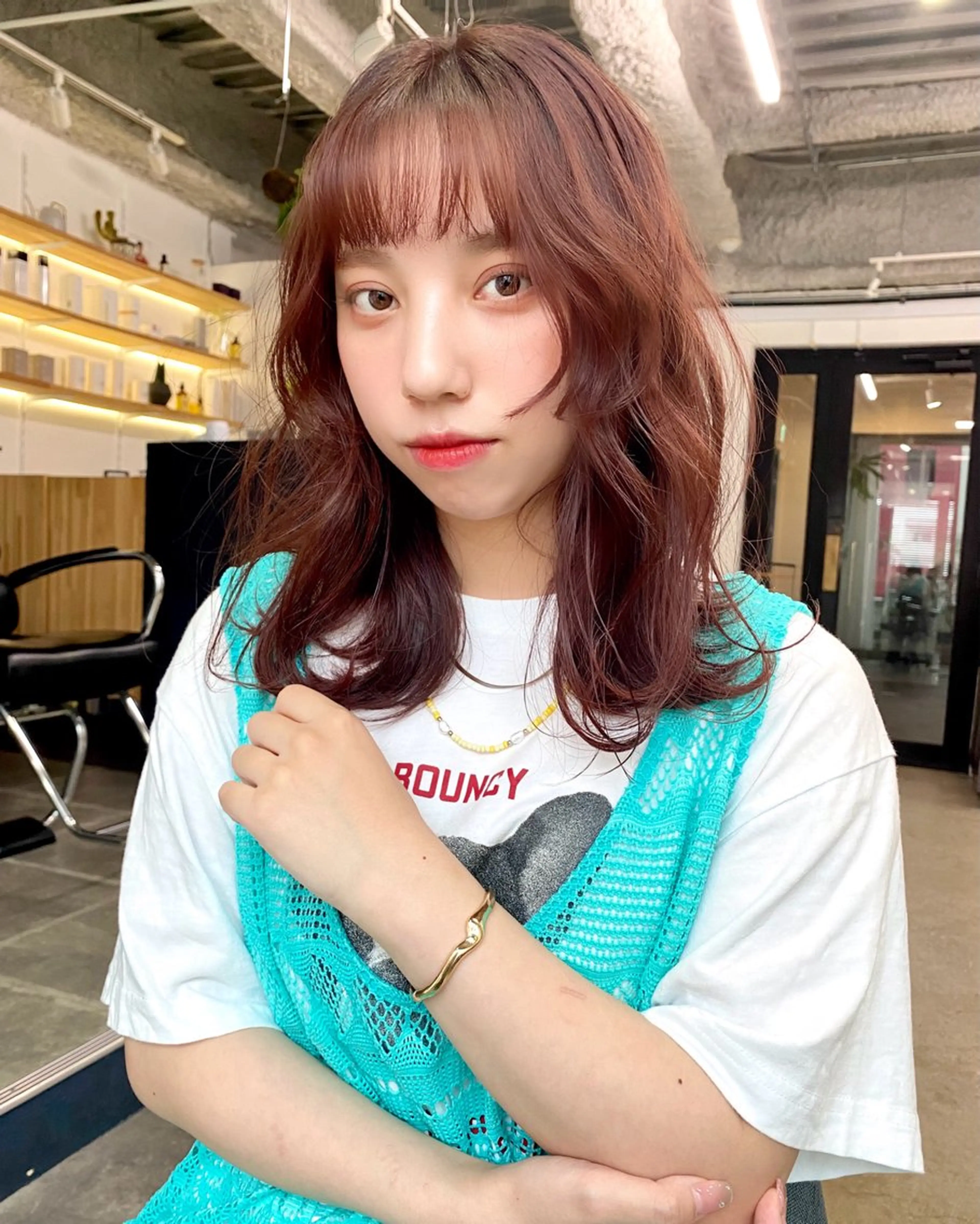 セミロング カラー ブリーチ ブラウンカラー カシス 透明感カラー ラベンダーカラー 暖色カラー/天神/ ヘイマサクラのヘアスタイル