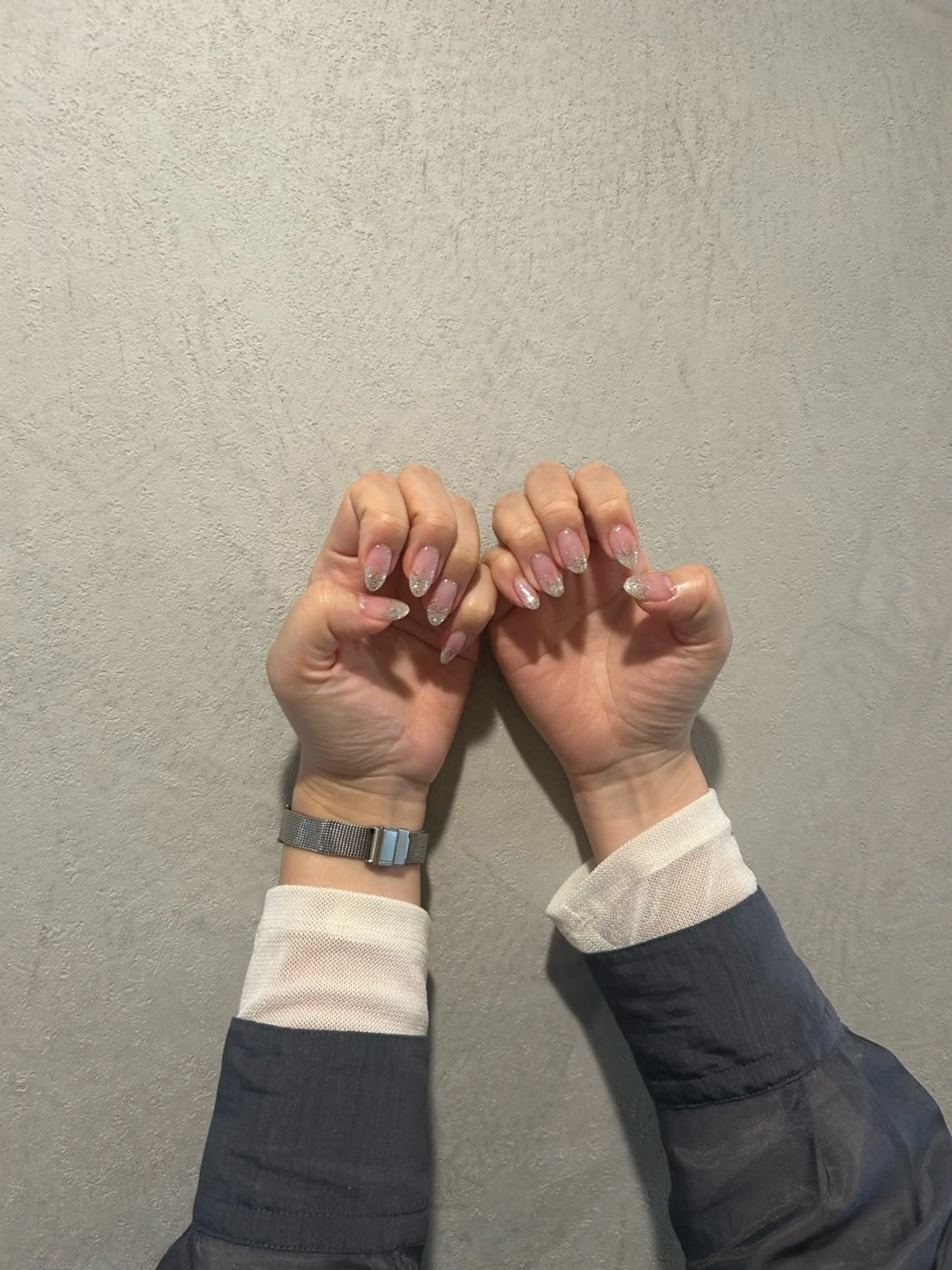 ネイル グラデーション ラメ(グリッター) ラメグラデーション シルバー 春ネイル Sii  鷺沼 Rinのネイルデザイン