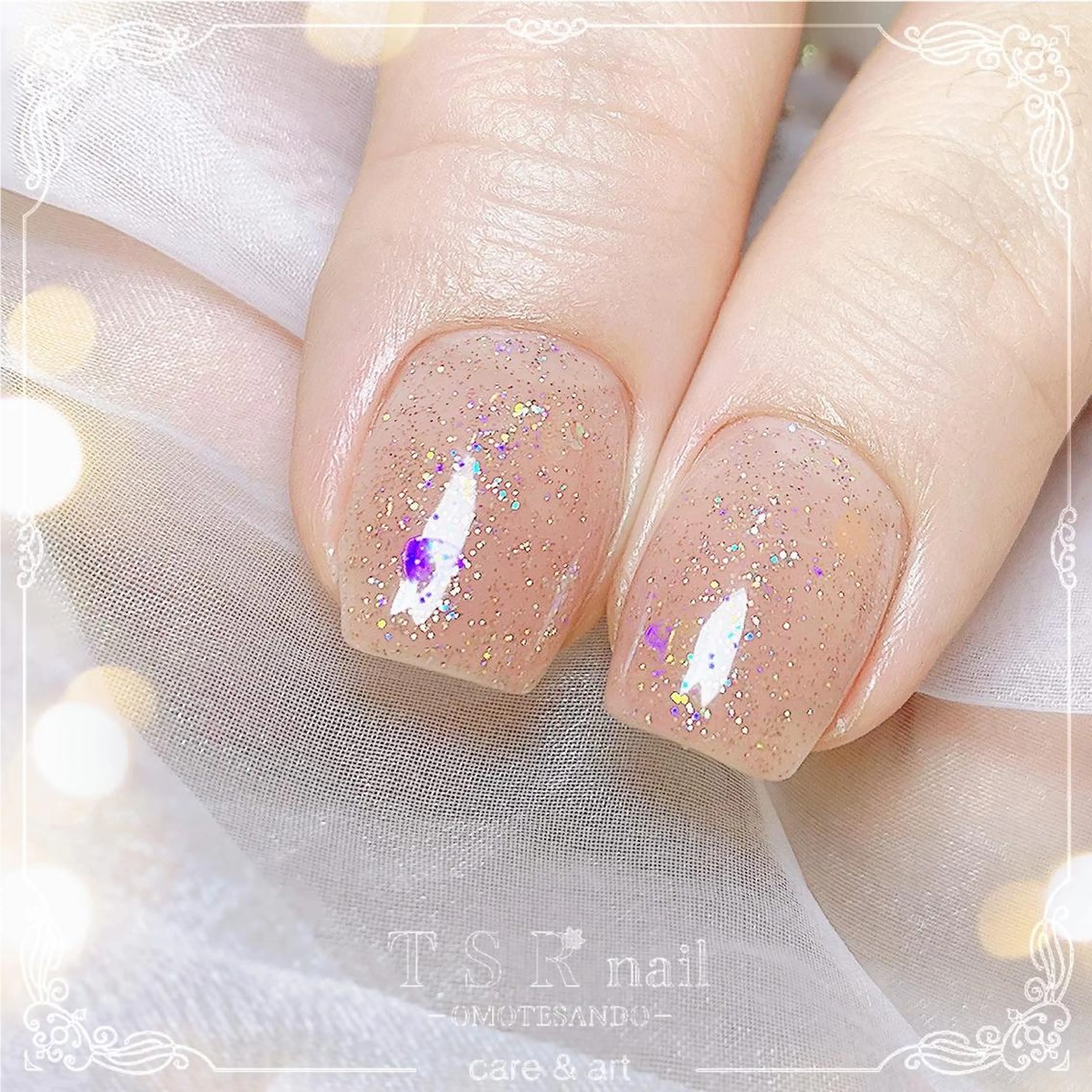 ネイル フラッシュネイル ハート ラメ(グリッター) スクエアネイル ハンドネイル ハンドケア 爪咲 りり花のネイルデザイン