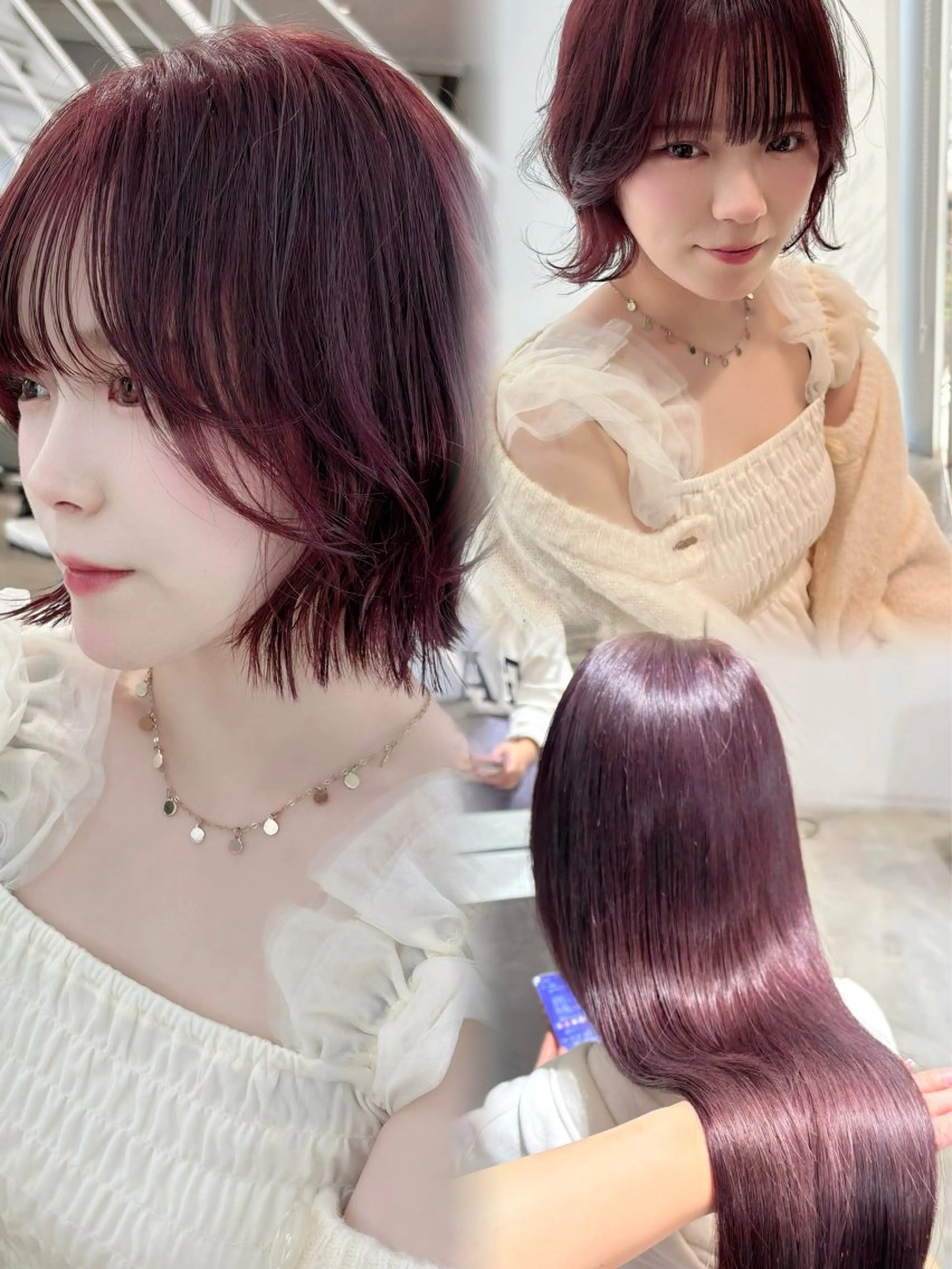 セミロング カット ヘアカラー yui/ラベンダー/ ピンク/ワインレッドのヘアスタイル