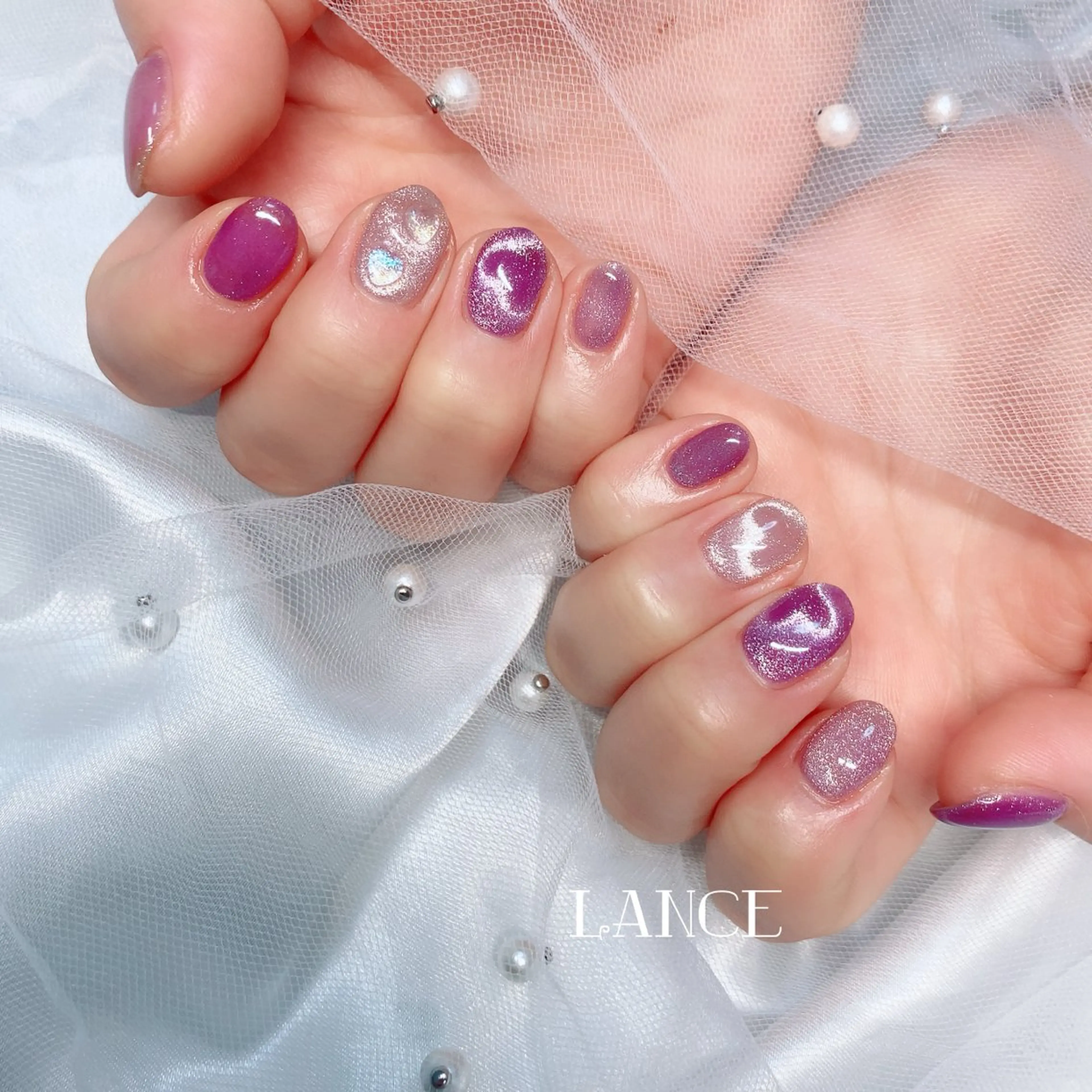 ネイル オーロラネイル フレンチネイル グラデーション キラキラネイル 韓国ネイル Lance nailのネイルデザイン