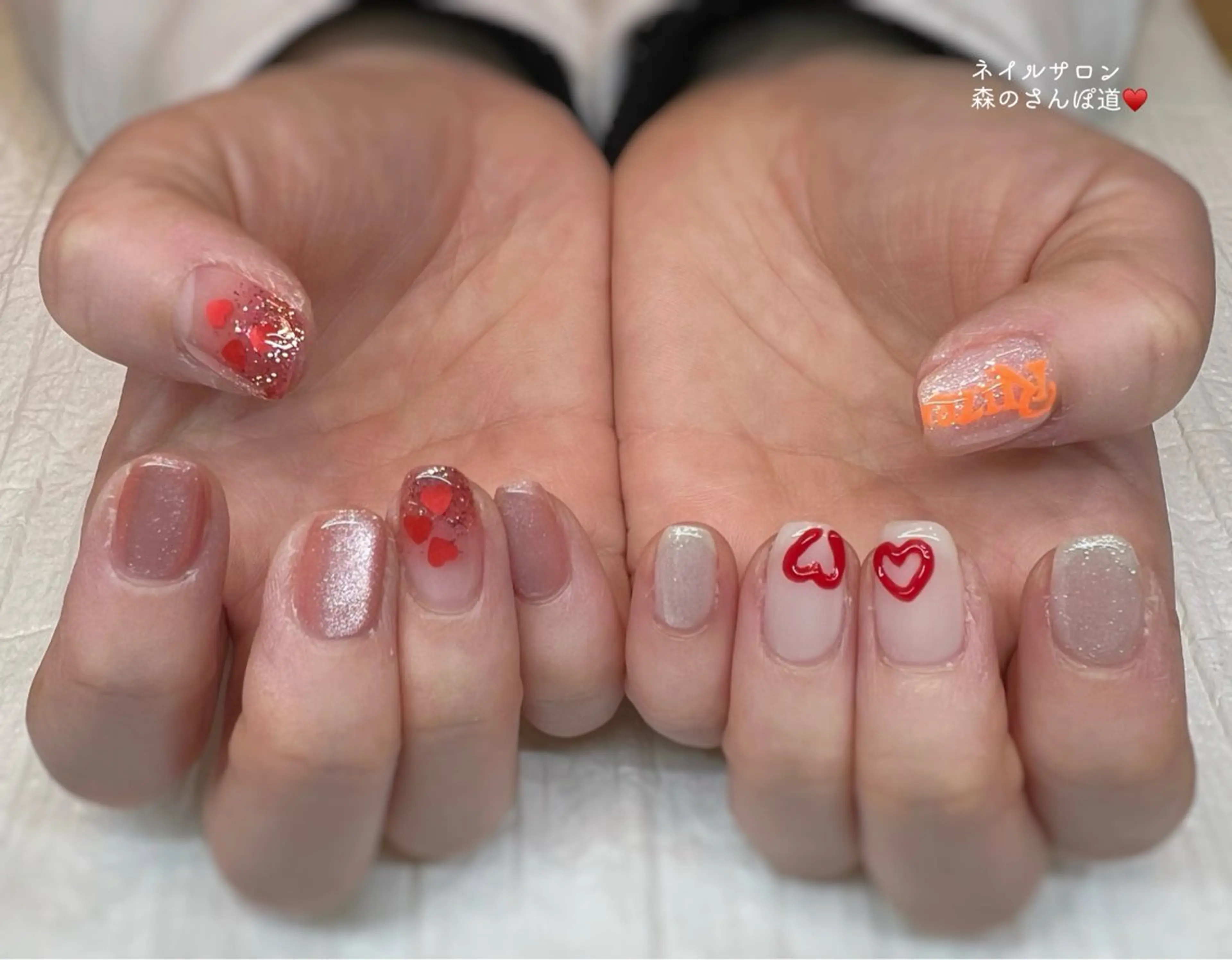 ネイル ハンドネイル ショートネイル 森のさんぽ道のネイルデザイン