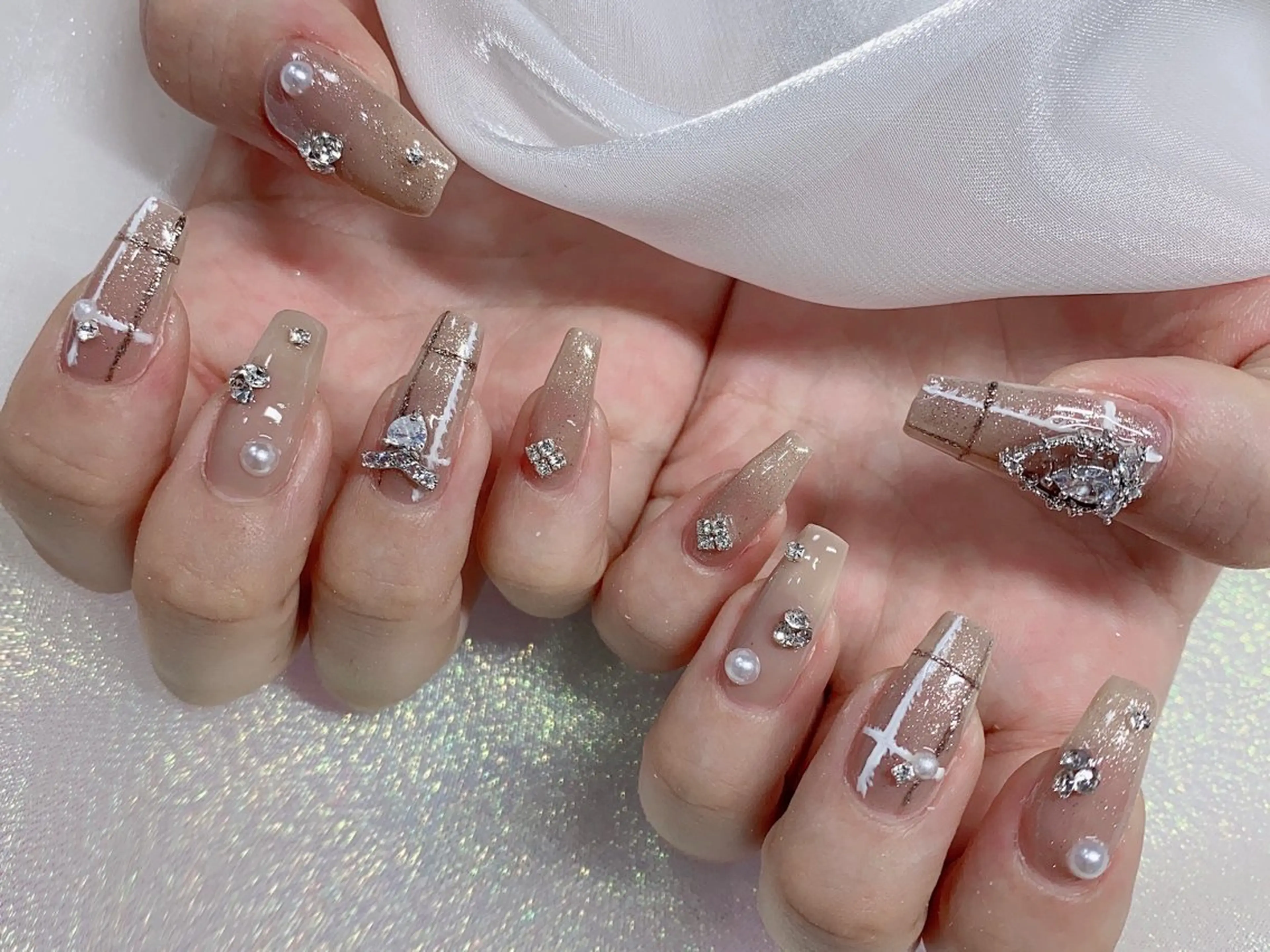 ネイル 長さ出し ジェルネイル キラキラネイル 大理石ネイル(マーブル) ニュアンスネイル Morpho nailのネイルデザイン